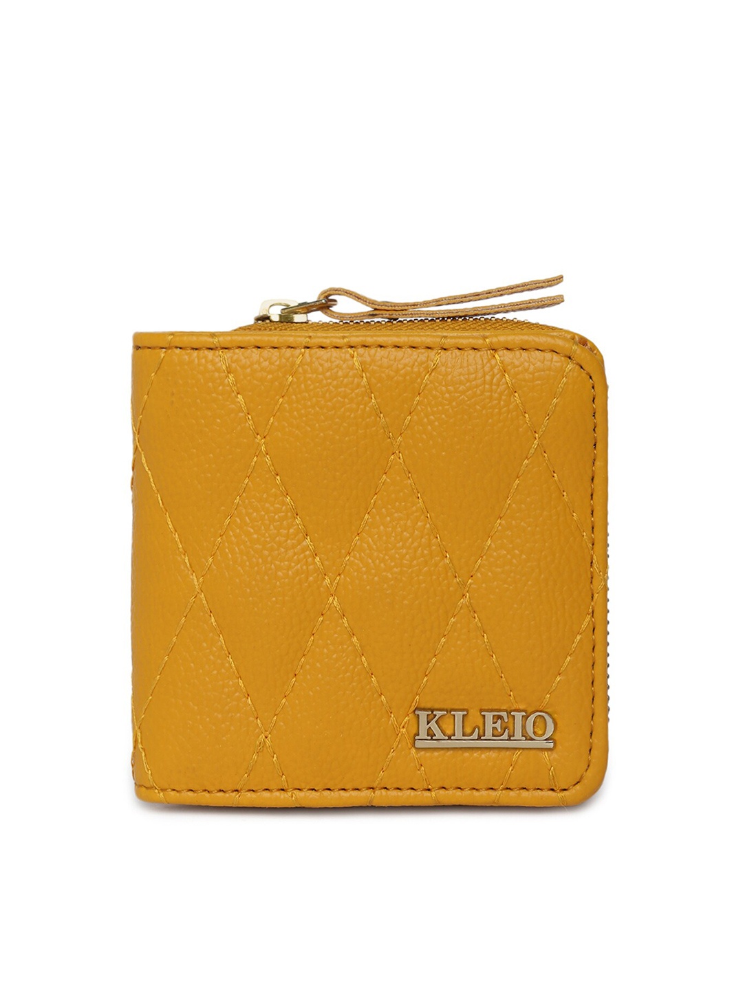 

KLEIO Quilted Bifold Zip Around Wallet, Mustard