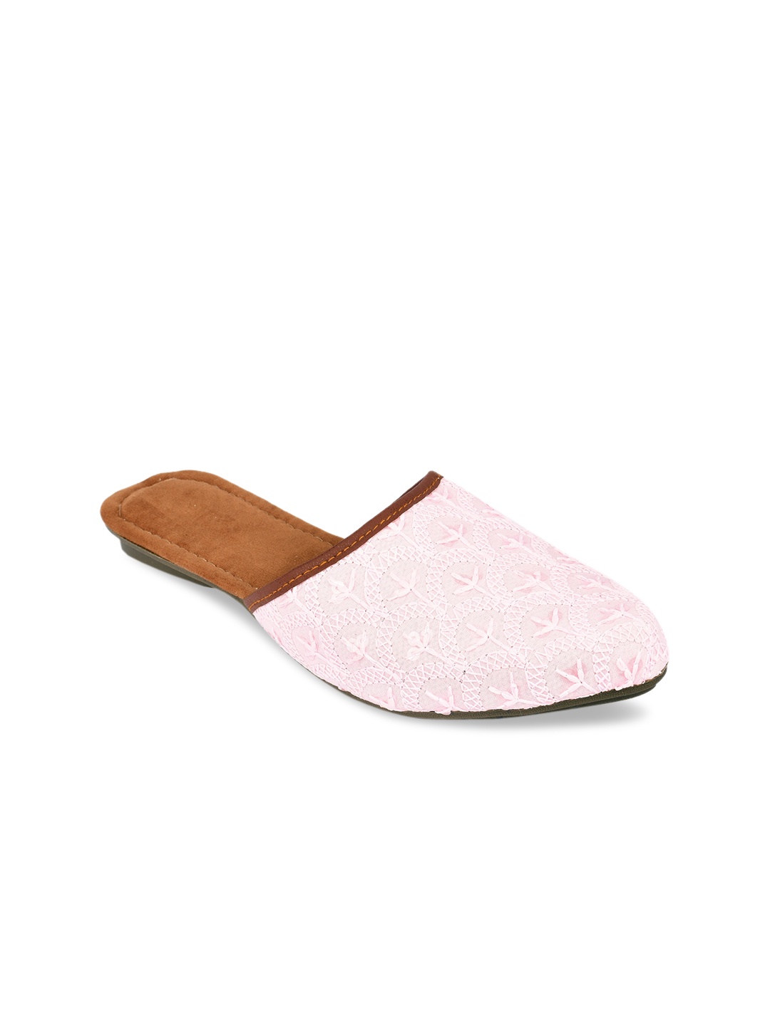 

DESI COLOUR Women Pink Embroidered Mules Flats