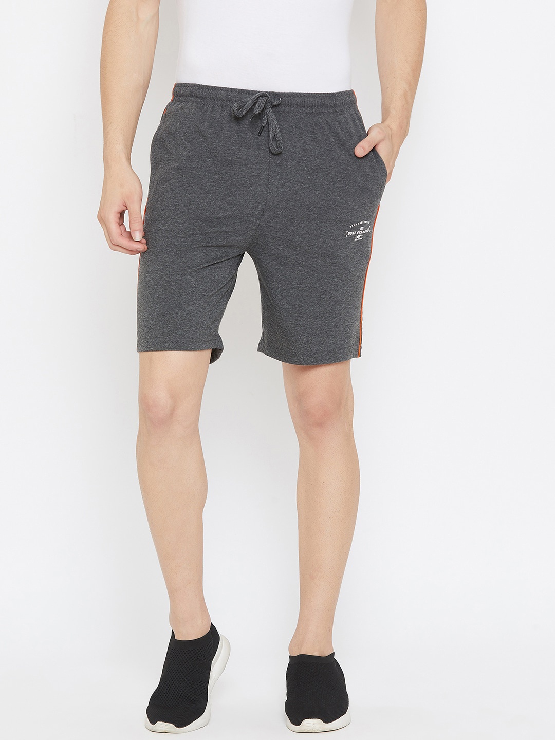 

Duke Men Grey Solid High-Rise Shorts with Printed & Side Striped Detail