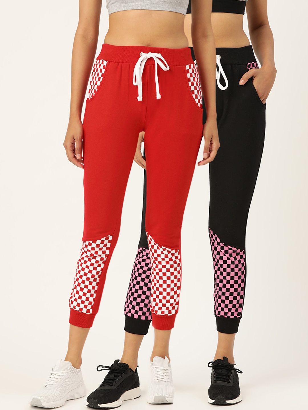 

The Dry State Women Pack Of 2 Colourblocked Track Pants, Red