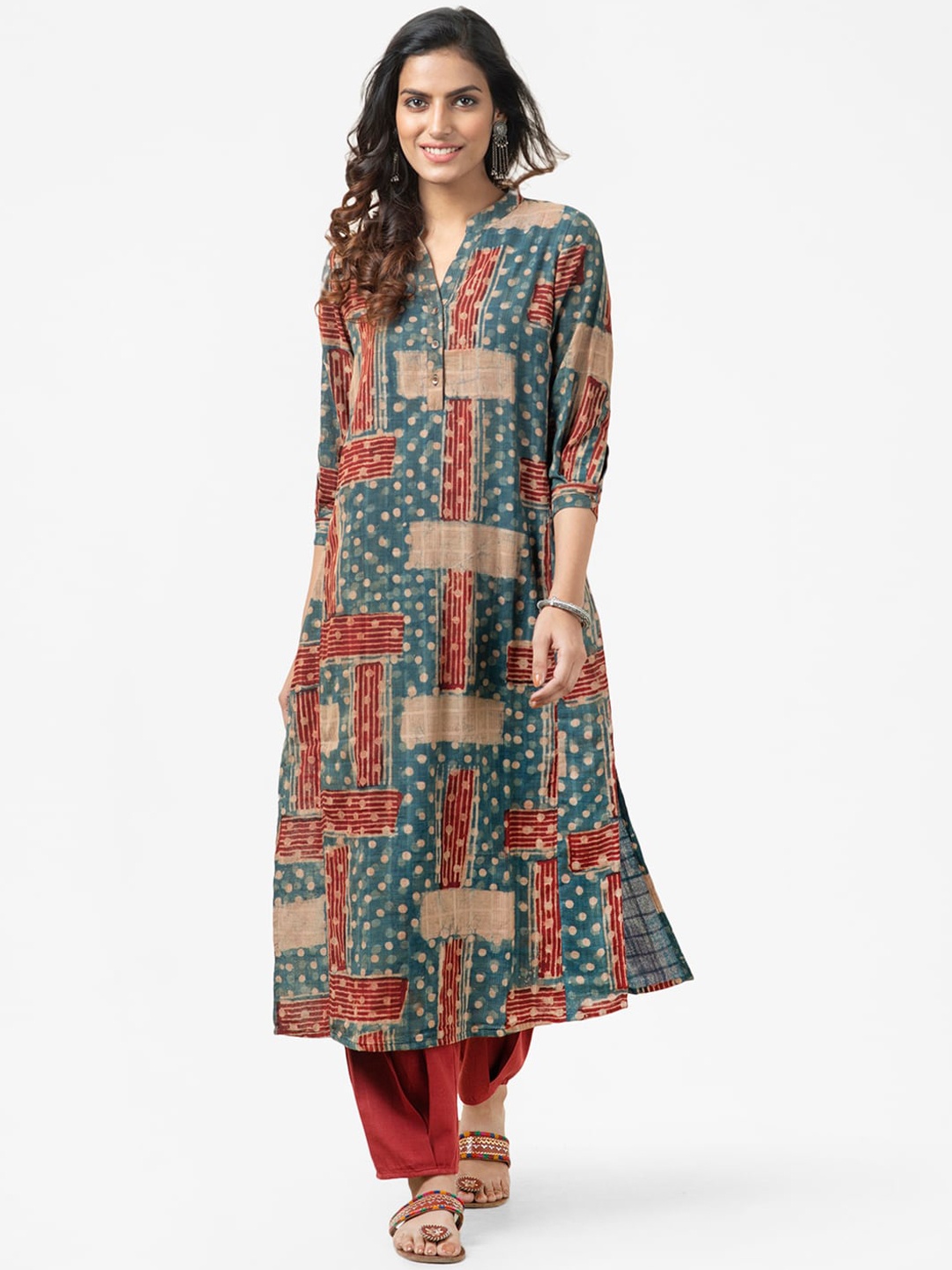 

Fabindia Women Blue Printed Dobby Kurta