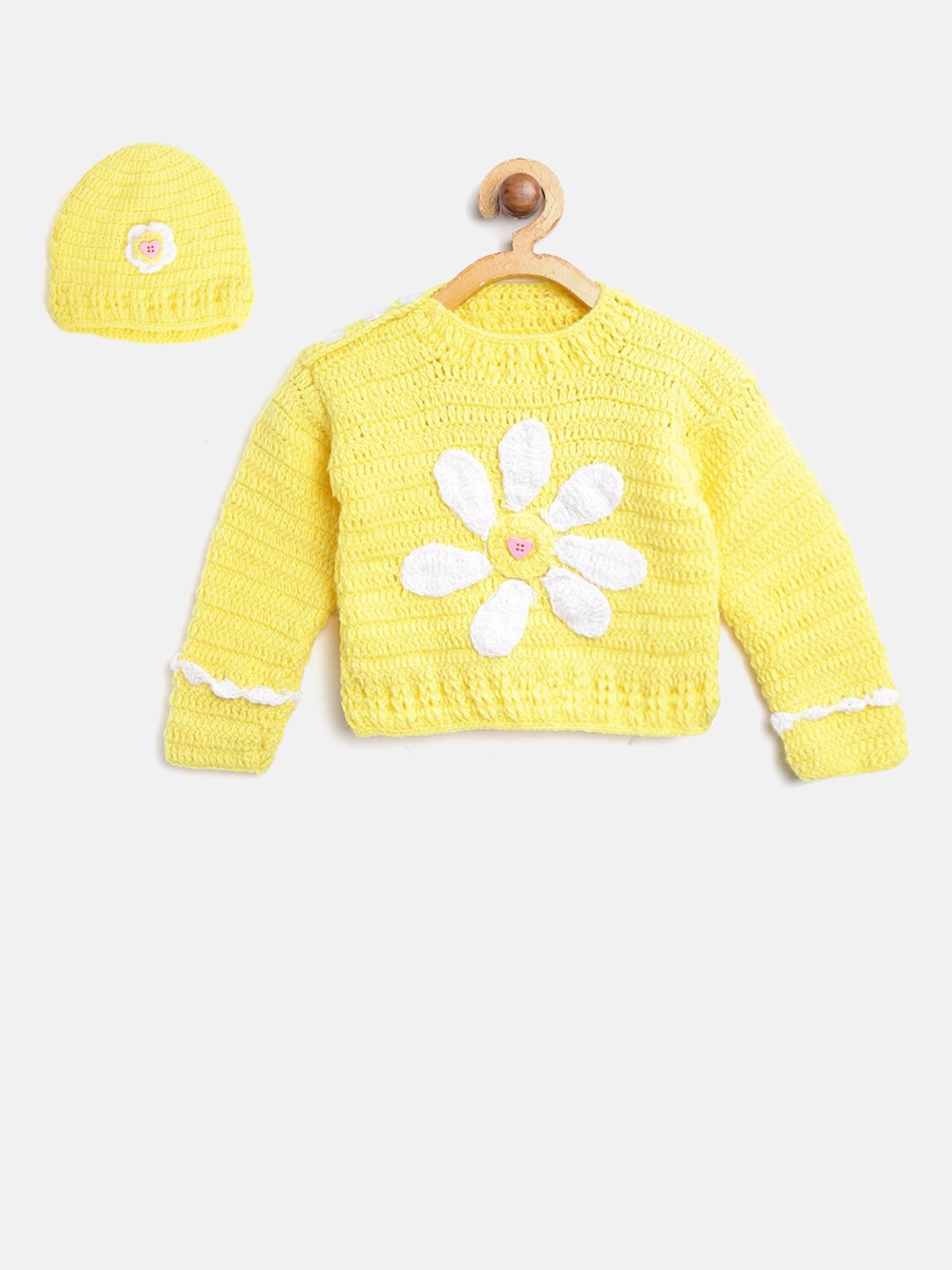 

CHUTPUT Kids Yellow & White Floral Pullover with Beanie