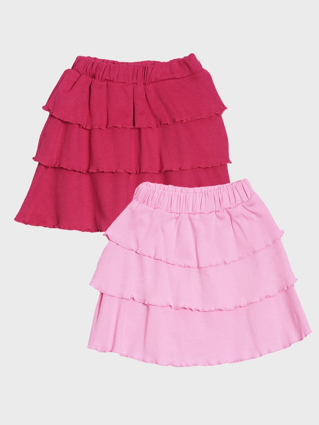 

Kryptic Girls Pack Of 2 Pink Solid Pure Cotton Tiered Knee-Length Skirt