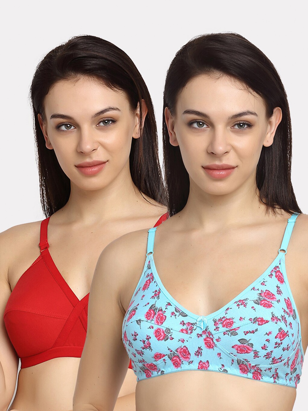 

Friskers Pack Of 2 Red & Turquoise Blue Floral Everyday Bra O-312-03-313-20-30