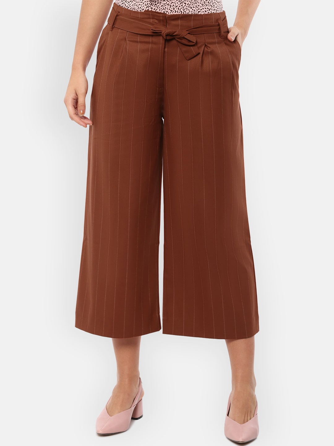 

Van Heusen Woman Women Brown Striped Pleated Culottes Trousers