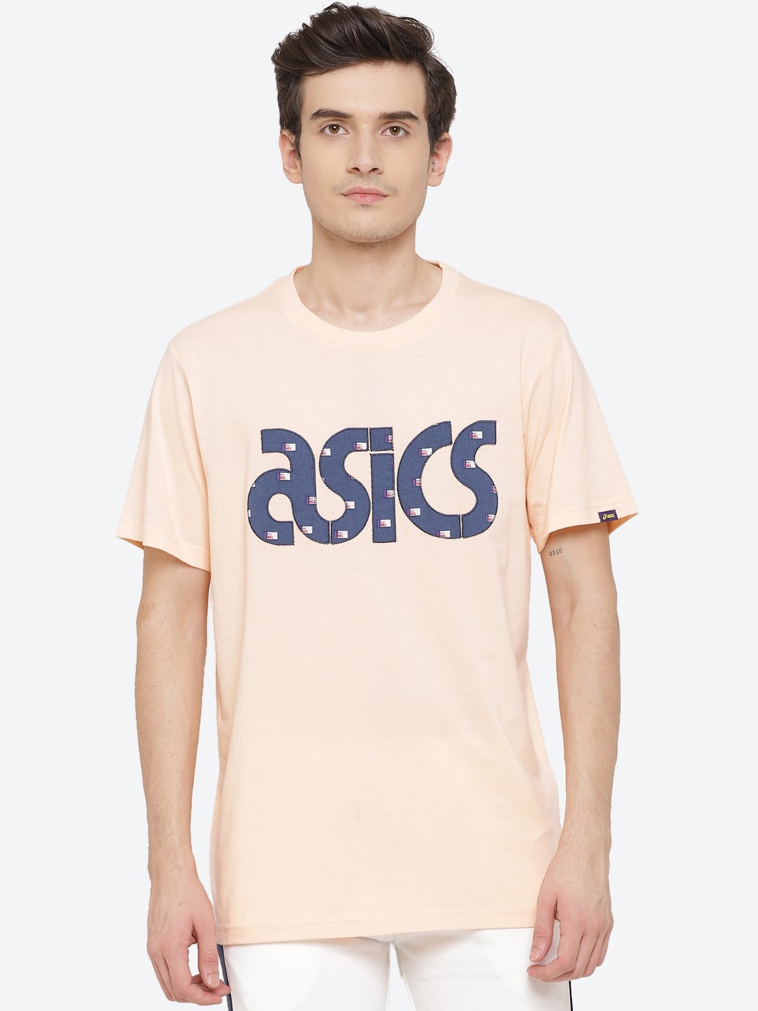 

ASICS Jsy Washer Mix SS Men Peach Typography Printed Pure Cotton Walking T-shirt