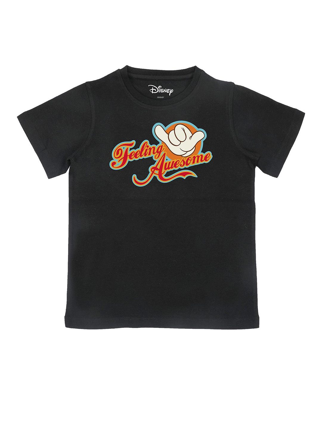 

Disney by Wear Your Mind Boys Black Typography Printed Pure Cotton T-shirt