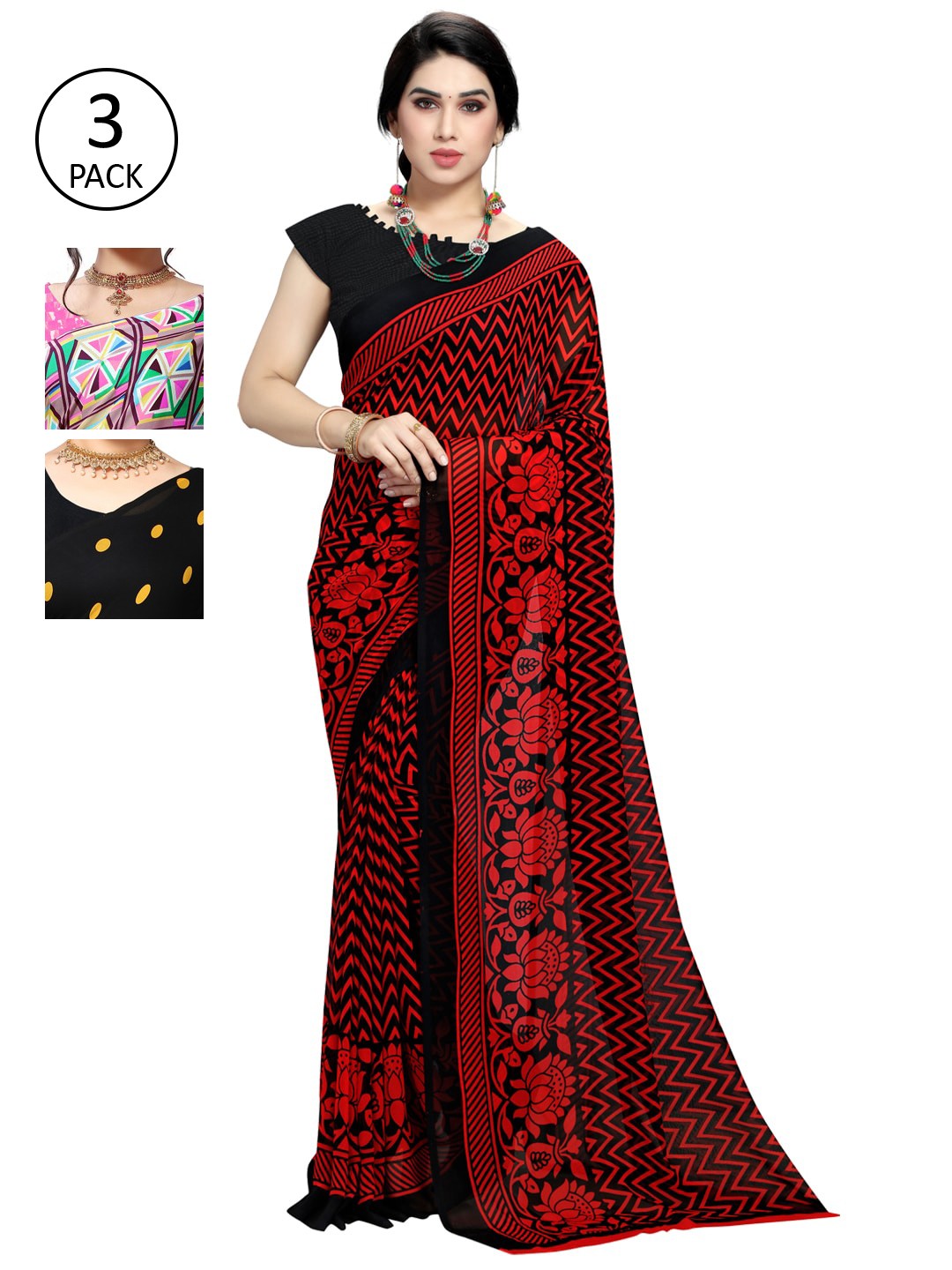 

KALINI Pack Of 3 Sarees, Pink