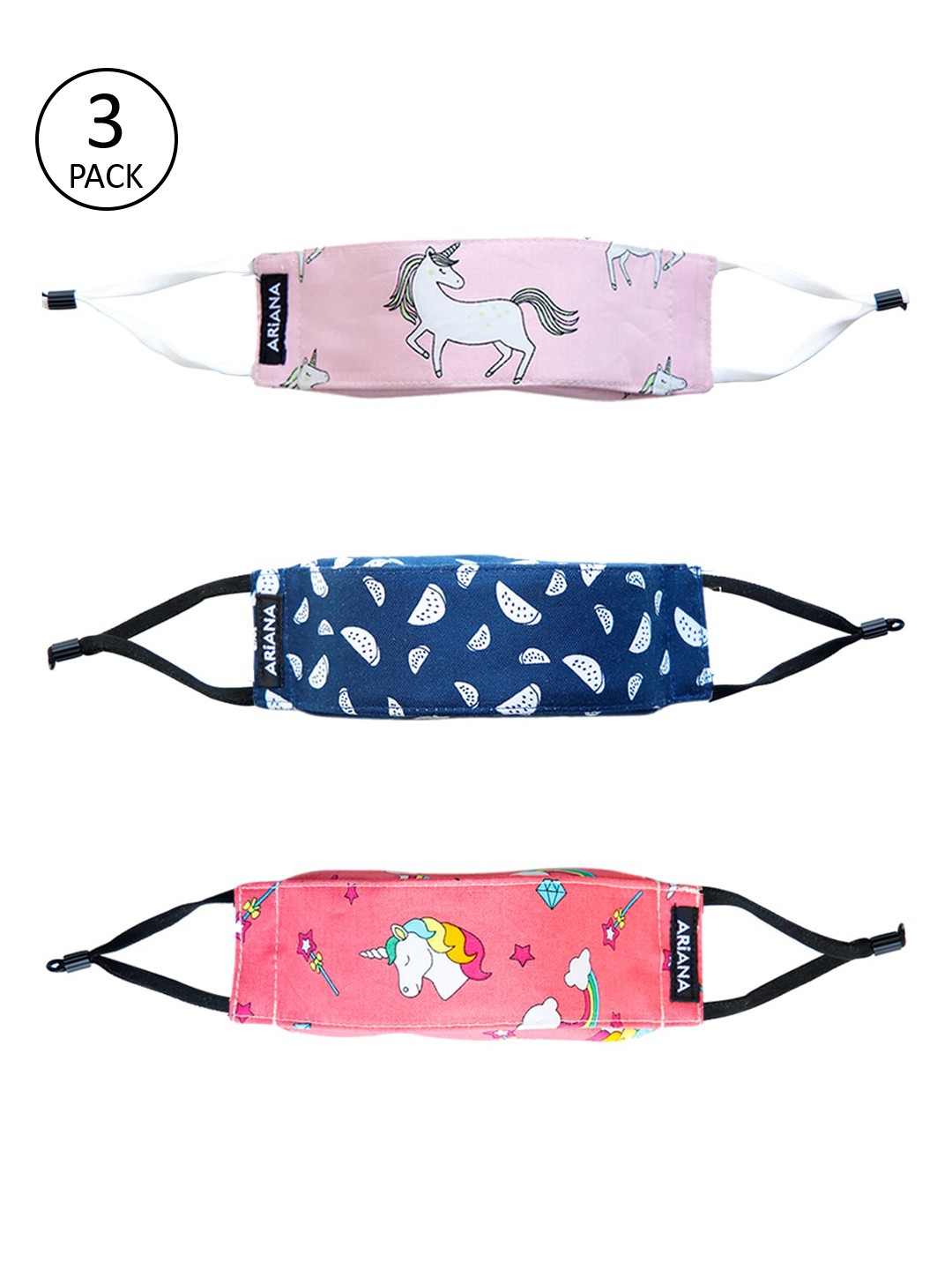 

Ariana Kids Pack Of 3 Printed 7-Ply 5 Layer SSMMS Filter Reusable Pure Cotton Cloth Masks, Pink