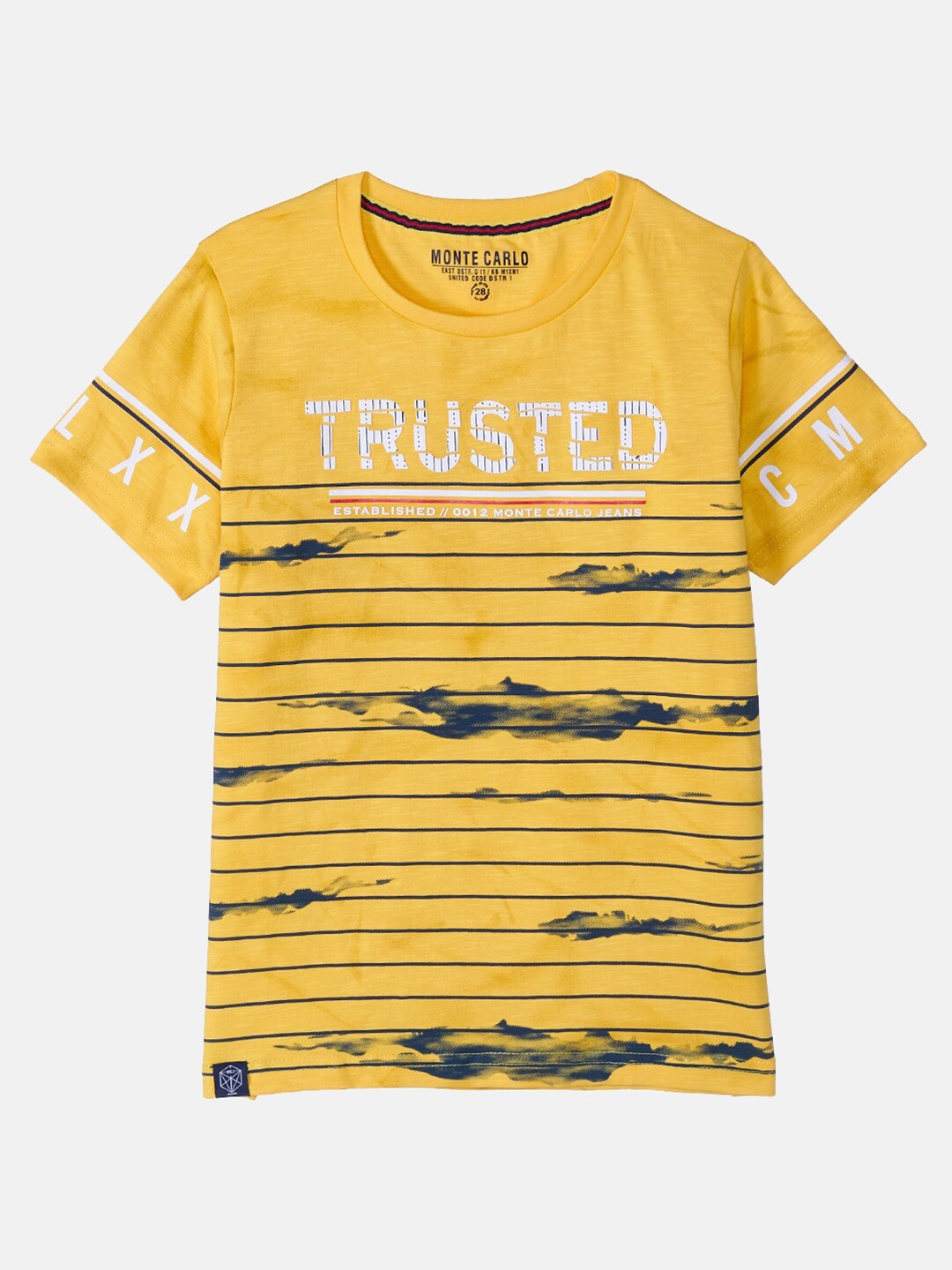 

Monte Carlo Boys Yellow Typography Printed Round Neck T shirt