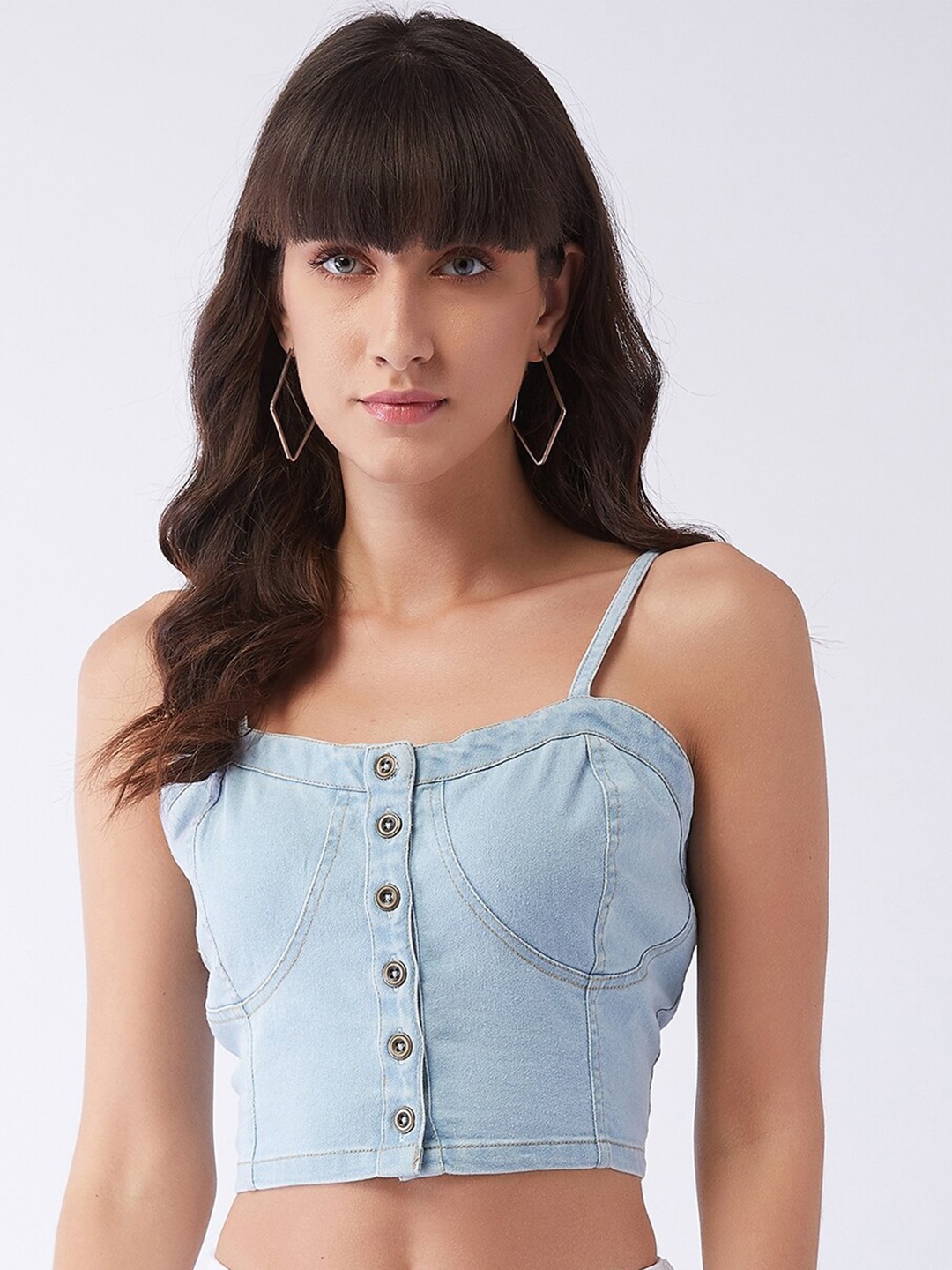 

MAGRE Women Blue Fitted Pure Cotton Crop Top