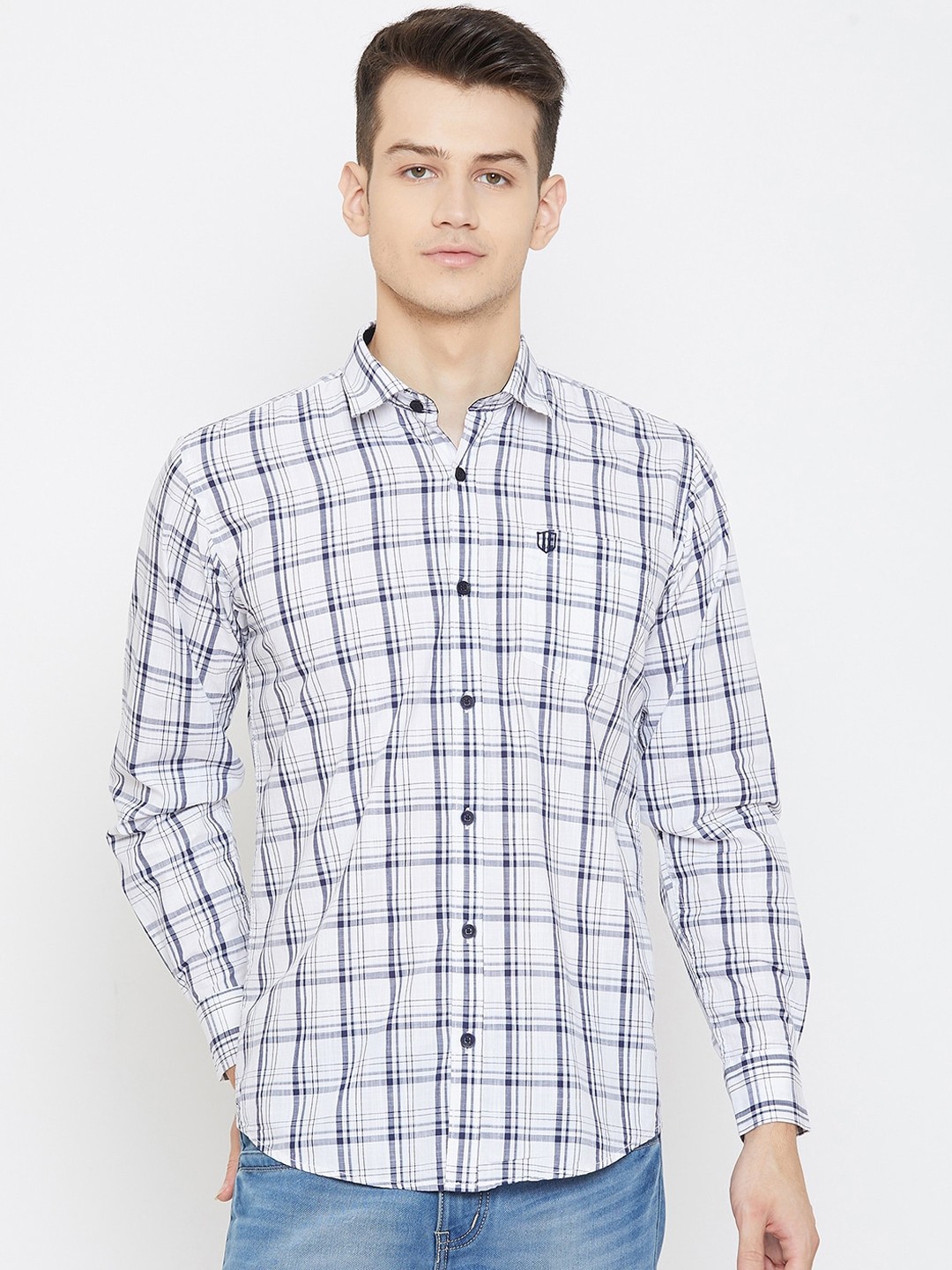 

Duke Men White Slim Fit Checked Casual Shirt