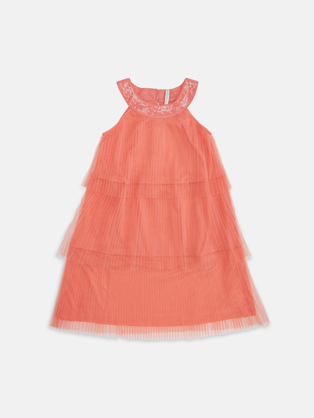

Pantaloons Junior Girls Coral Coloured Layered A-Line Dress