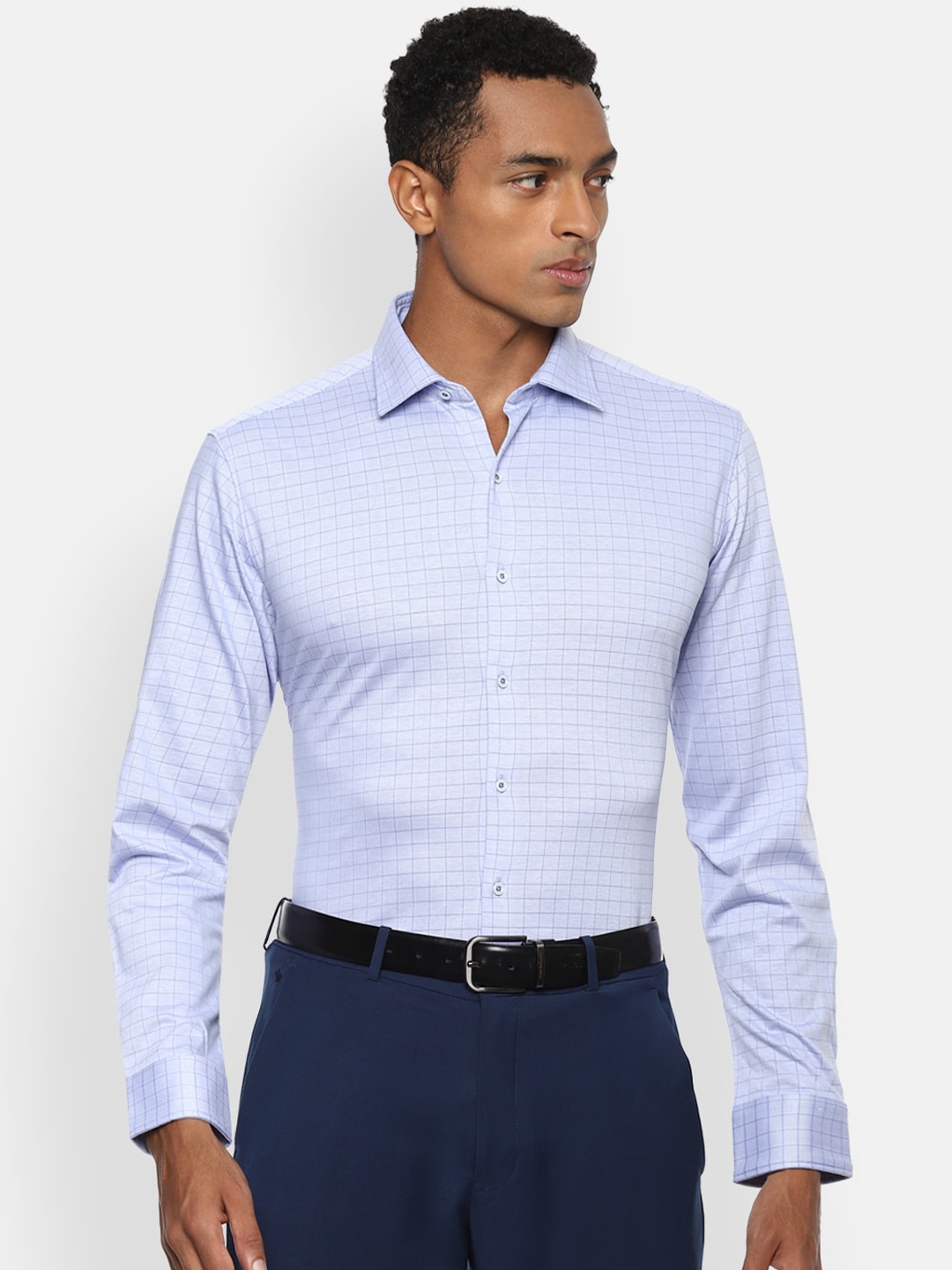 

Van Heusen Men Blue Slim Fit Checked Casual Shirt