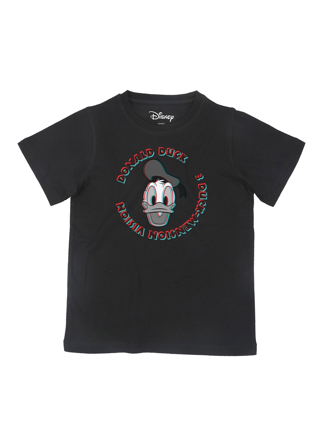 Disney by Wear Your Mind Boys Black Donald Duck Printed Pure Cotton T-shirt