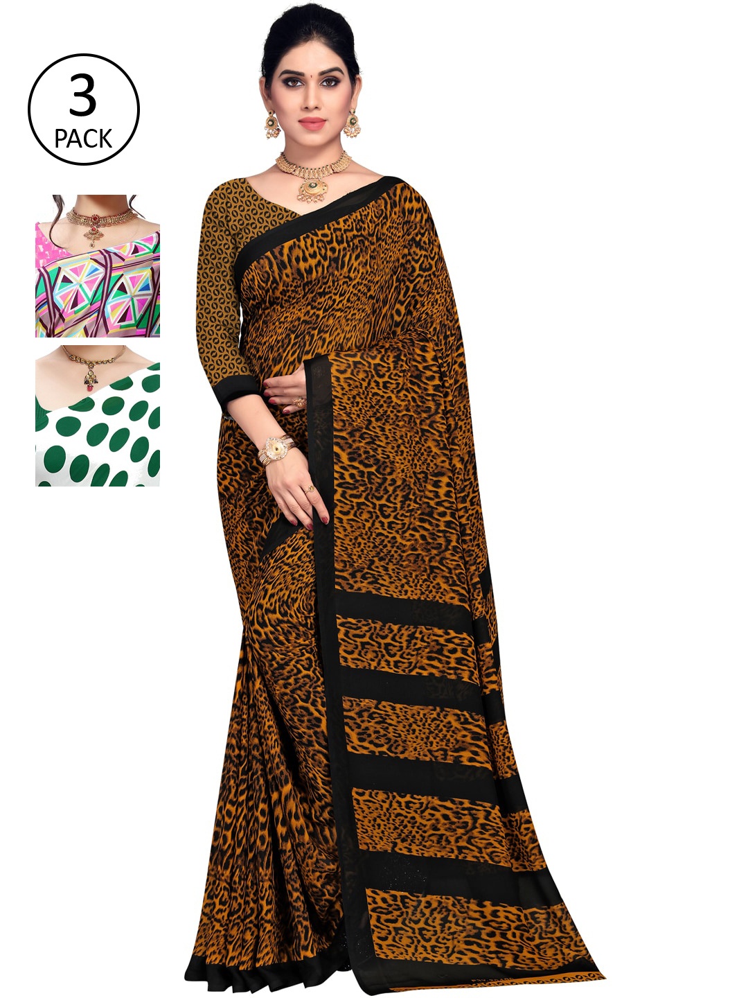 

KALINI Pack of 3 Printed Poly Georgette Saree, Multi