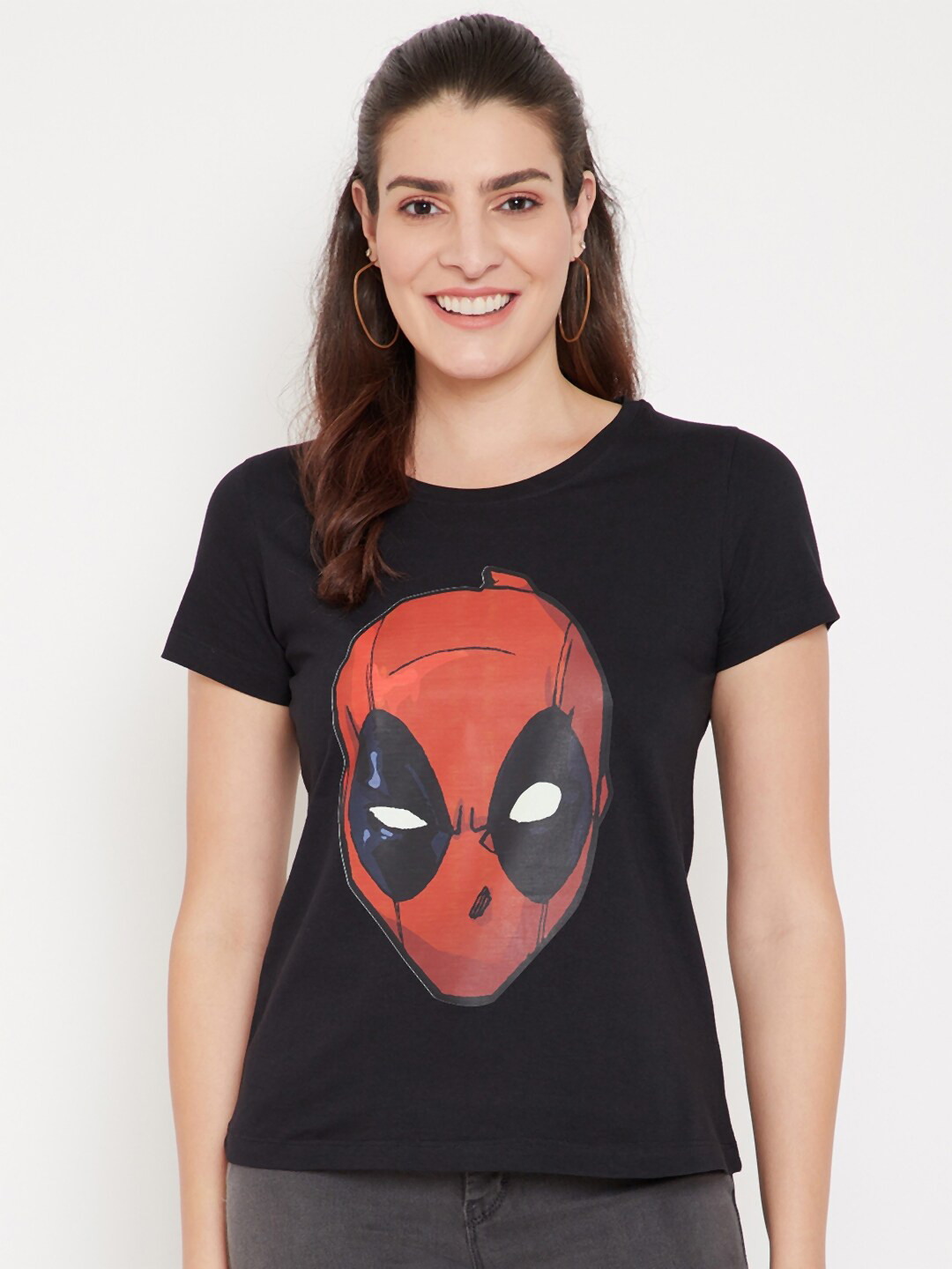 

Marvel by Wear Your Mind Women Black Red Spiderman Printed Pure Cotton T-shirt