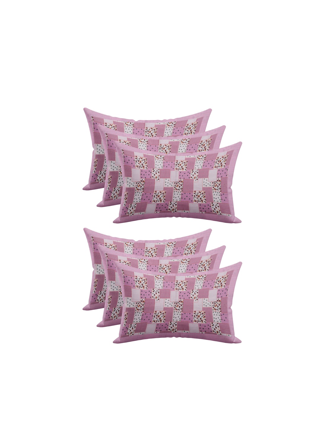 

Kuber Industries Set Of 6 Pink Check Design Soft & Smooth Cotton Pillow Cover