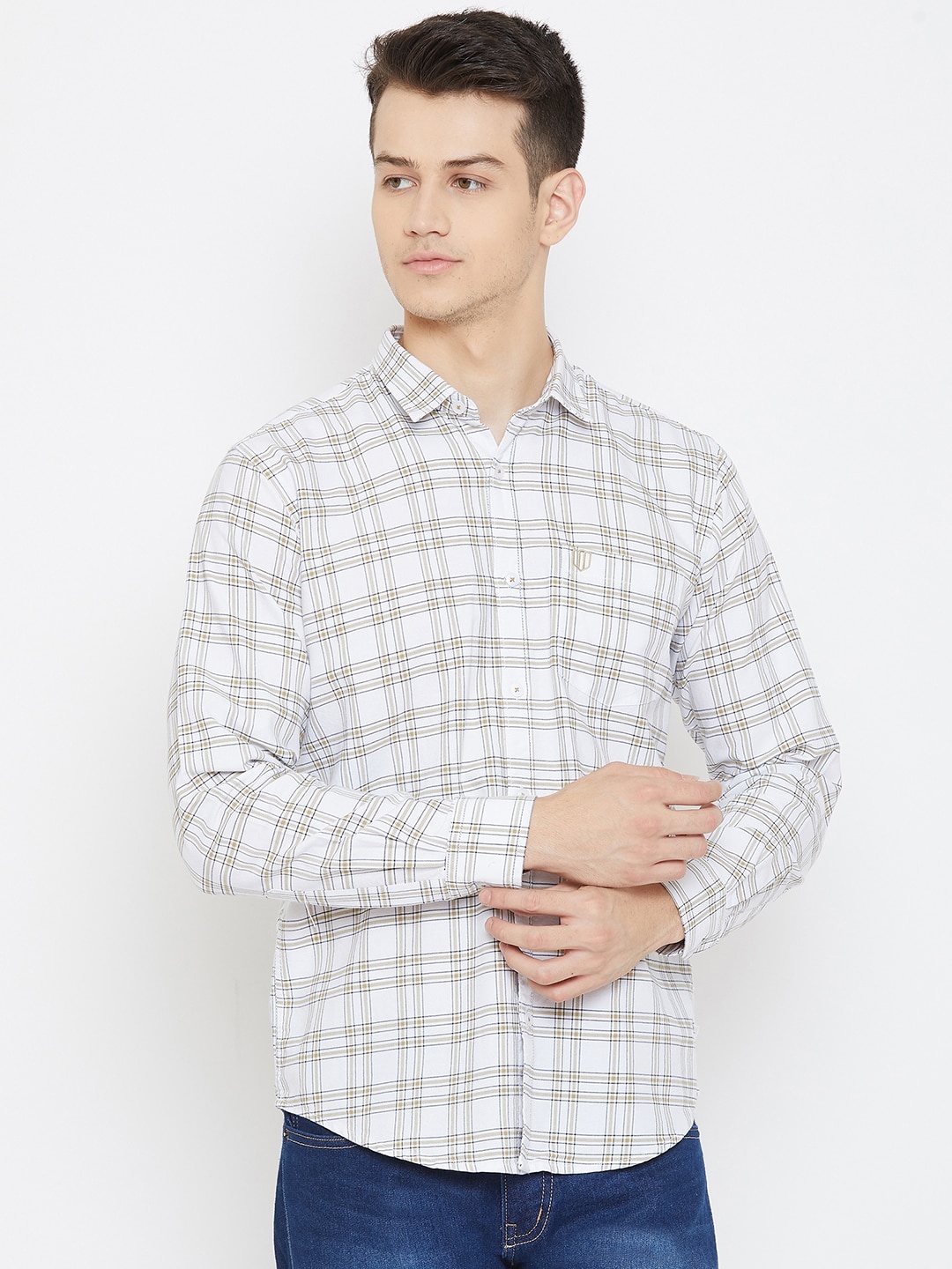 

Duke Men Off White Slim Fit Checked Casual Shirt