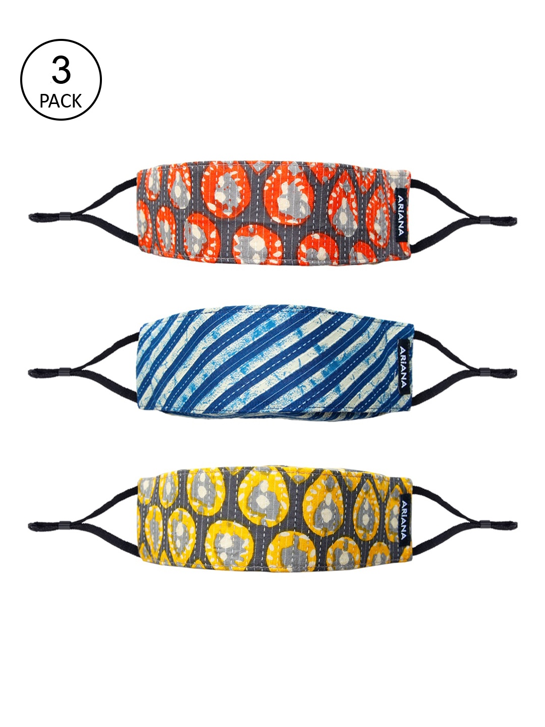 

Ariana Unisex Pack Of 3 Printed Cotton 7-Ply 3D Reusable Cloth Face Masks, Orange