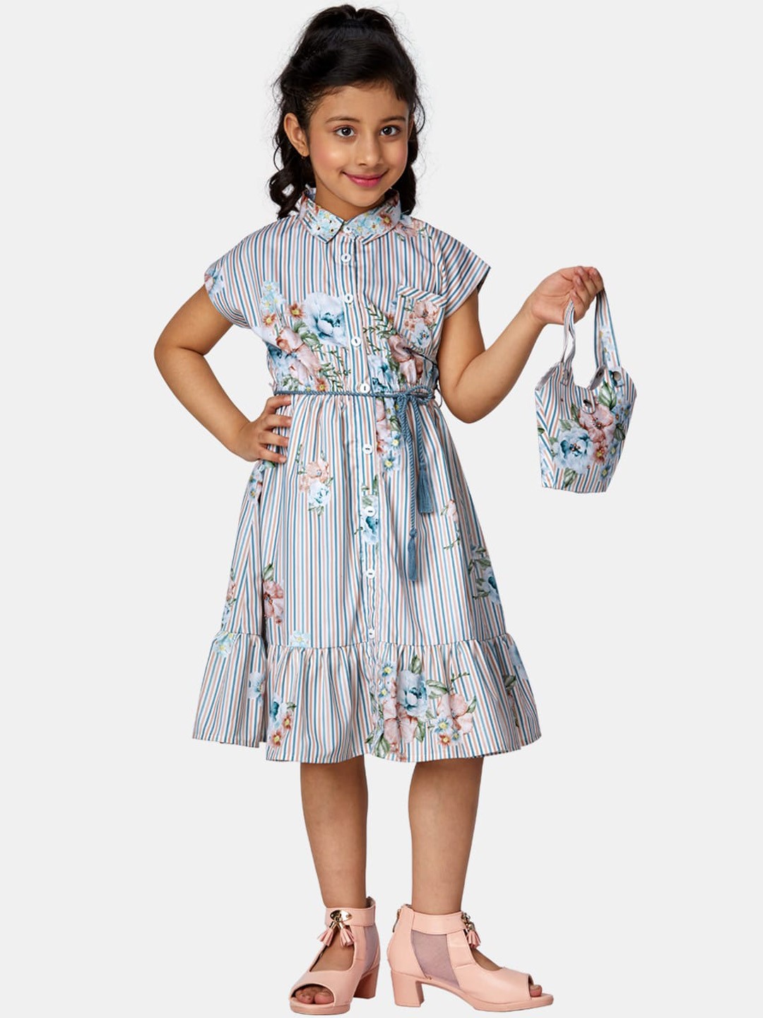 

Peppermint Girl Blue & White Printed Casual Shirt Dress