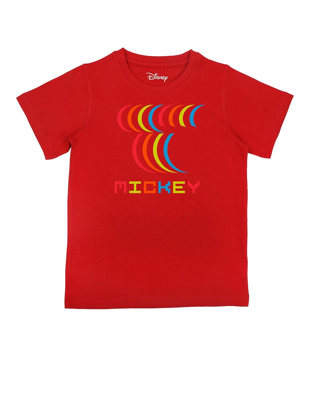 

Disney by Wear Your Mind Boys Red Typography Mickey Mouse Printed Pure Cotton T-shirt