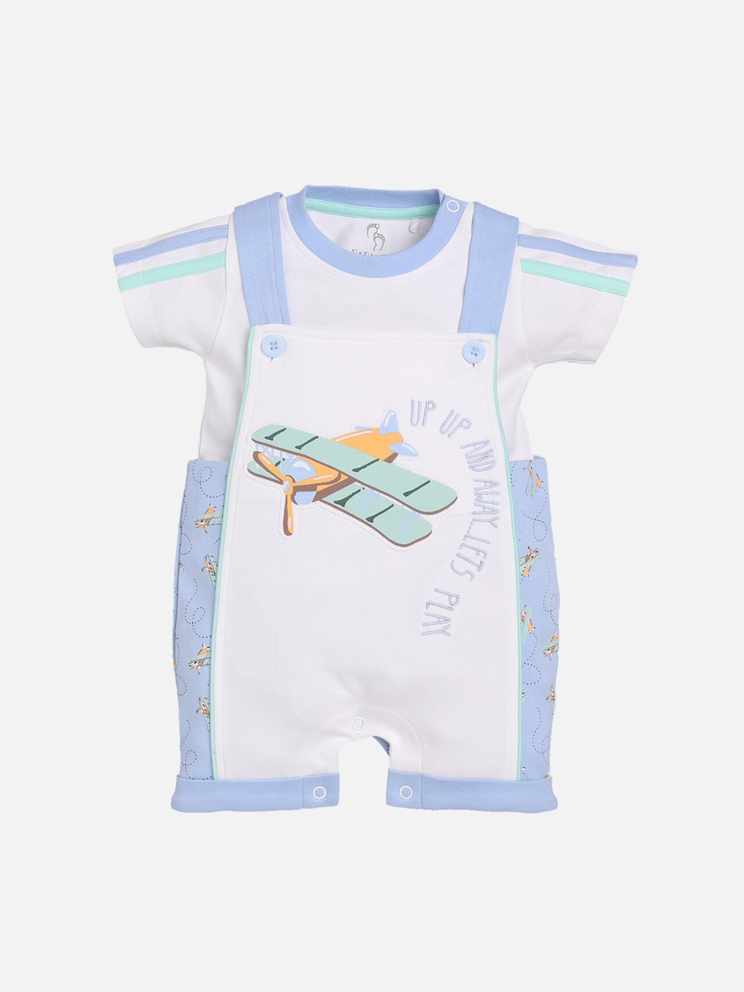 

BABY GO Infant Boys Blue & White Printed Pure Cotton Dungaree With T-Shirt