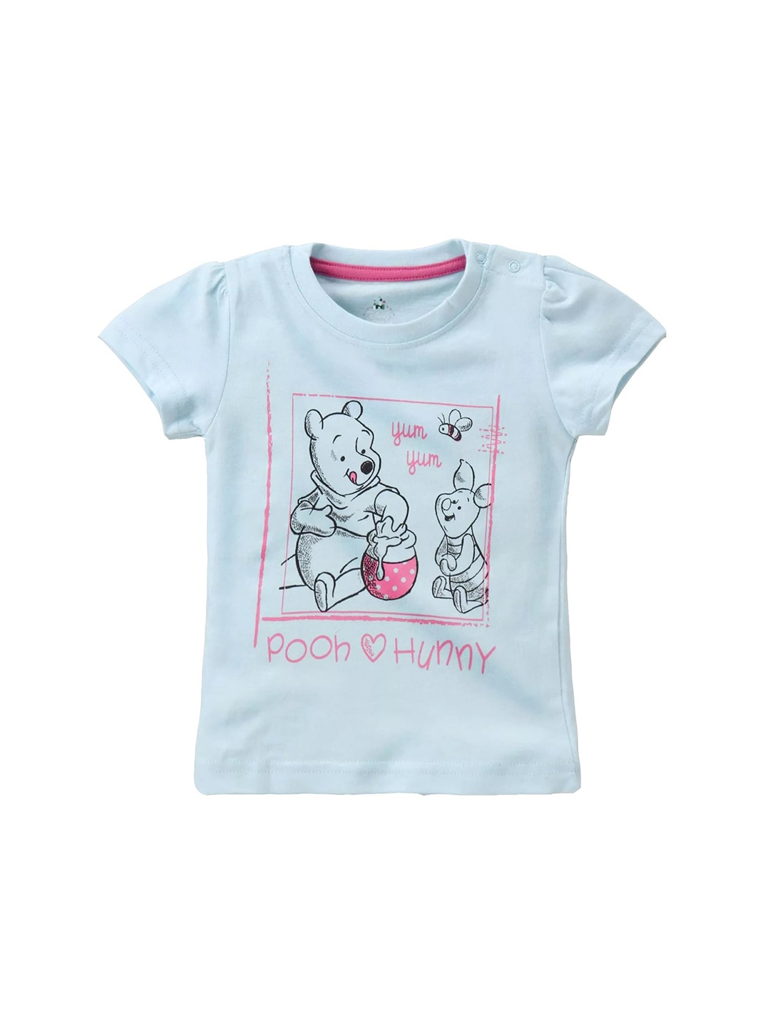 

Disney Girls Blue Pooh Loves Hunny Printed Cotton Pure Cotton T-shirt
