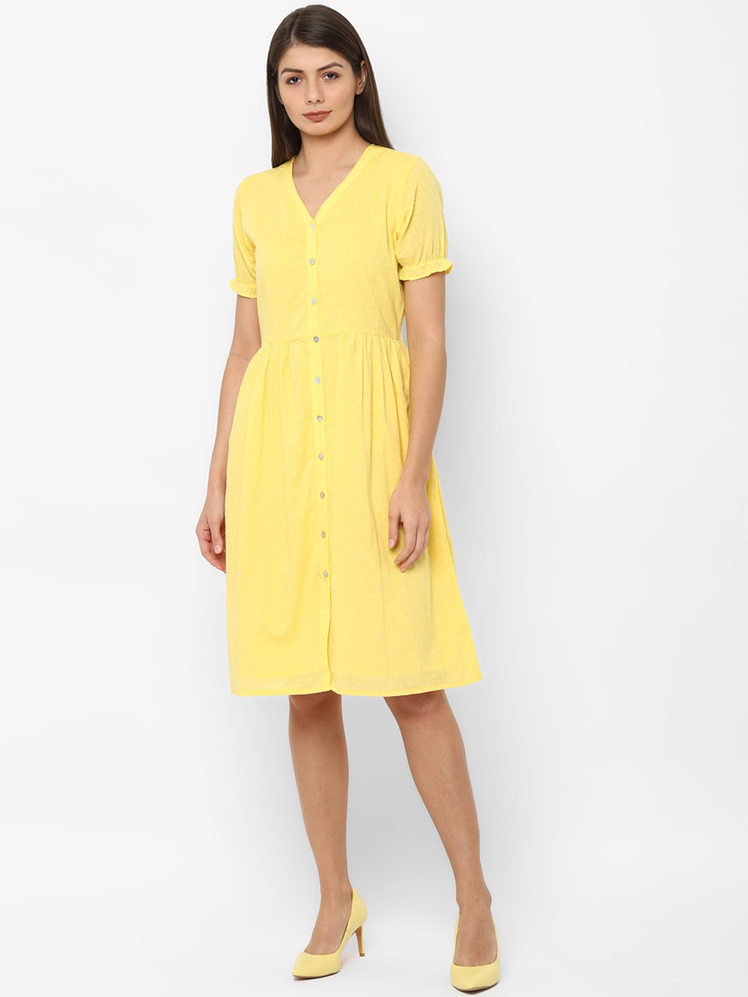 

Allen Solly Woman Yellow Self-Design Cotton Dress