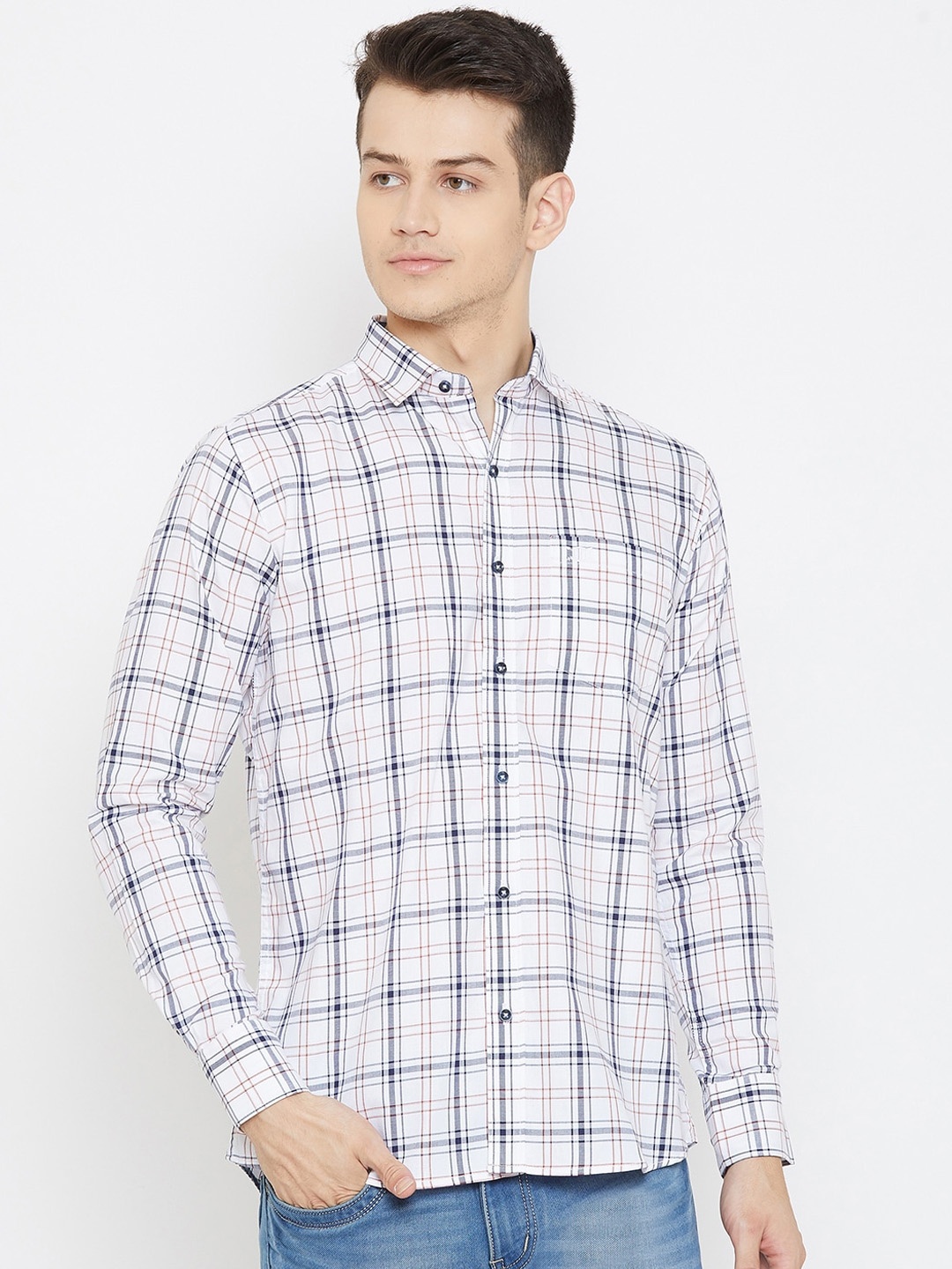 

Duke Men White Slim Fit Checked Casual Shirt