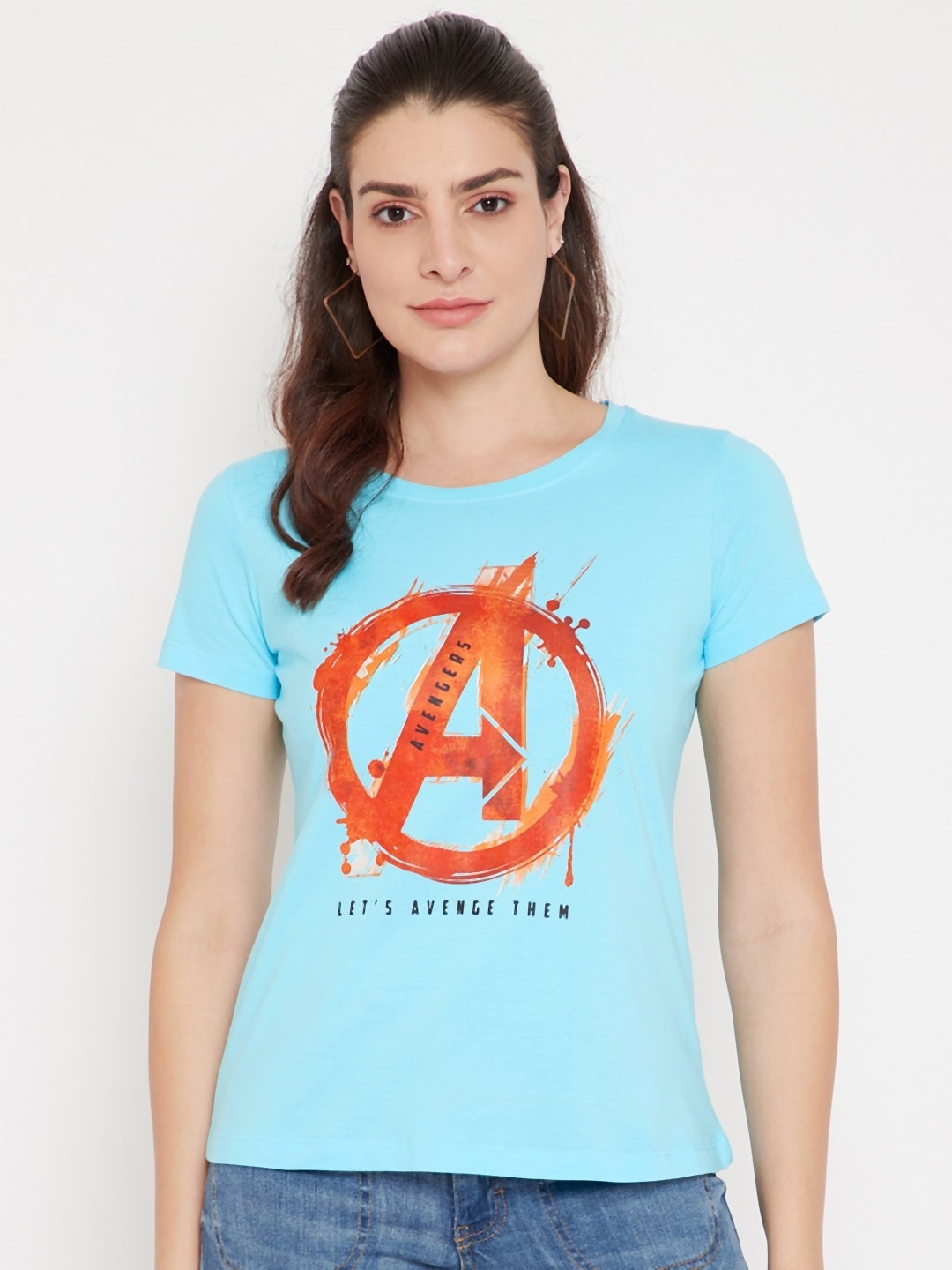 

Marvel by Wear Your Mind Women Blue Typography Printed Pure Cotton T-shirt