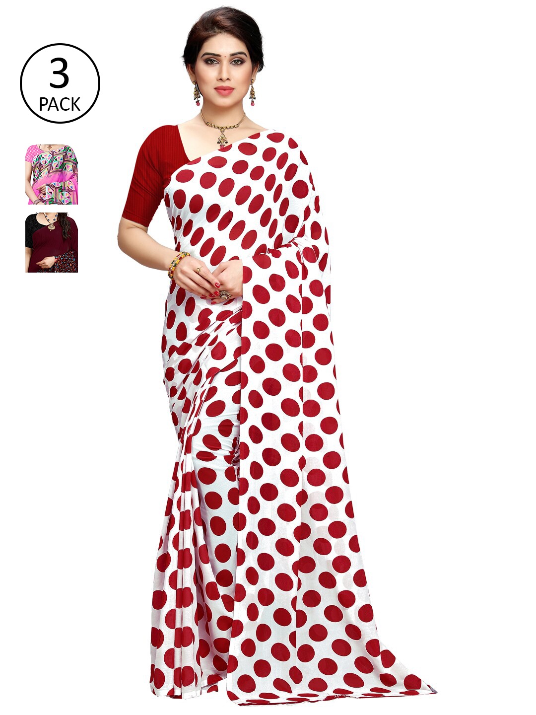 

KALINI Pink & Maroon Pack of 3 Saree