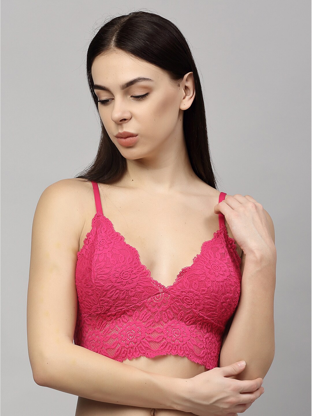 

PrettyCat Pink Bralette Bra-Full Coverage Non Padded