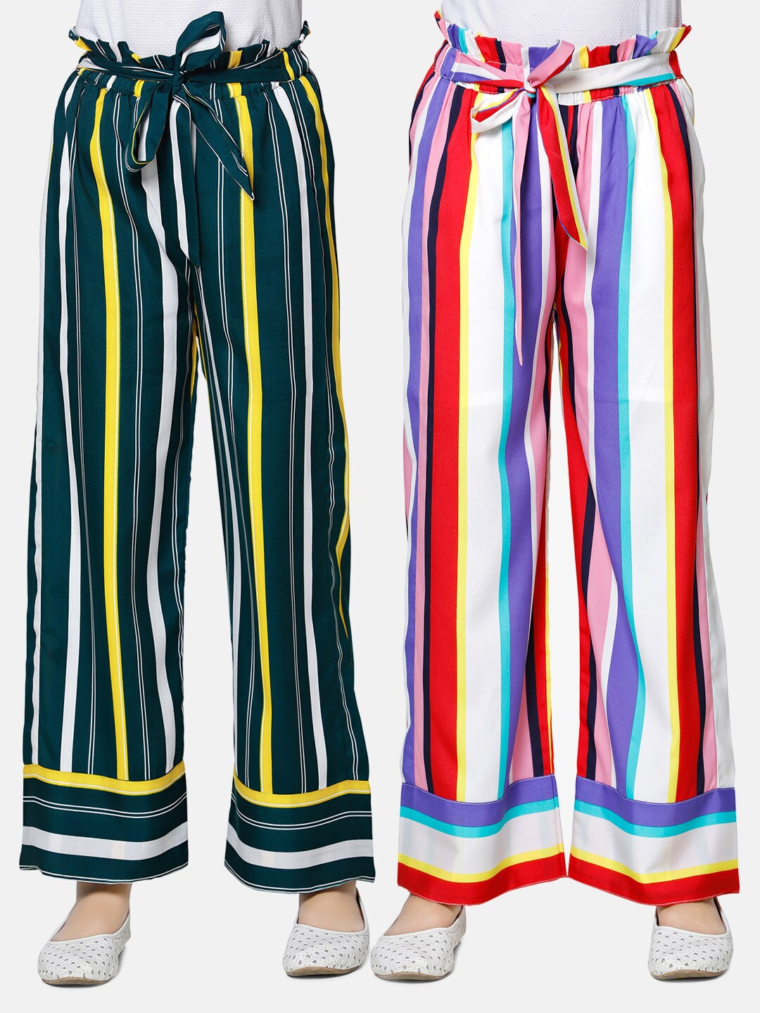 

Cutiekins Girls Pack of 2 White & Teal Striped Knitted Palazzos