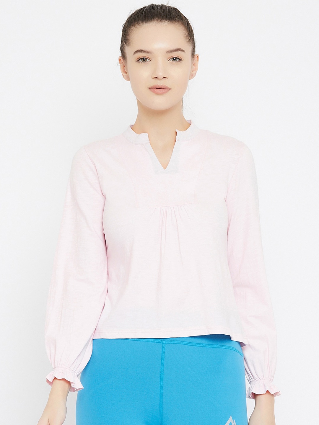

AGIL ATHLETICA Pink Mandarin Collar Regular Top