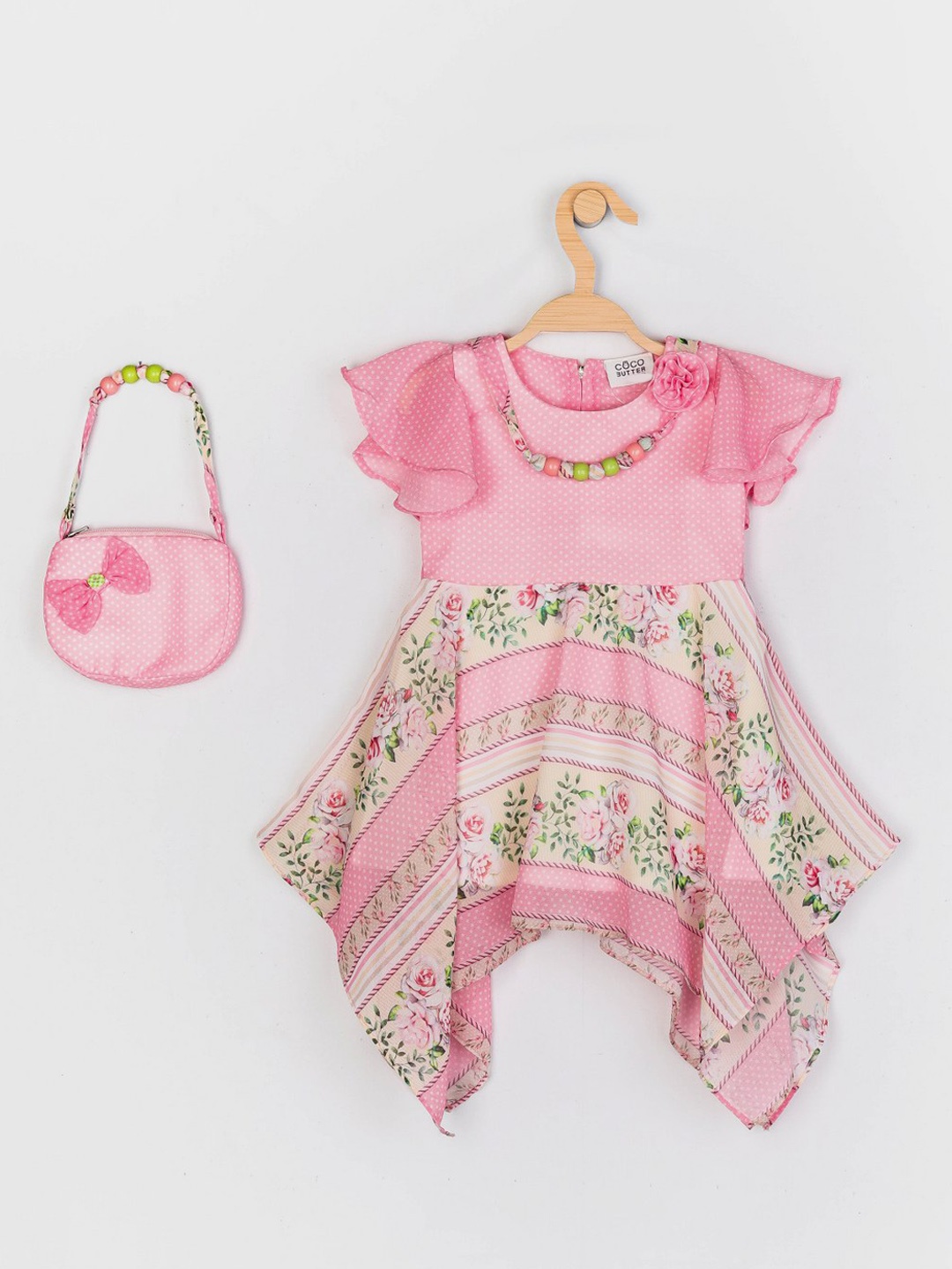 

Peppermint Girls Pink & Green Floral Pure Cotton Dress With a Twinning Purse