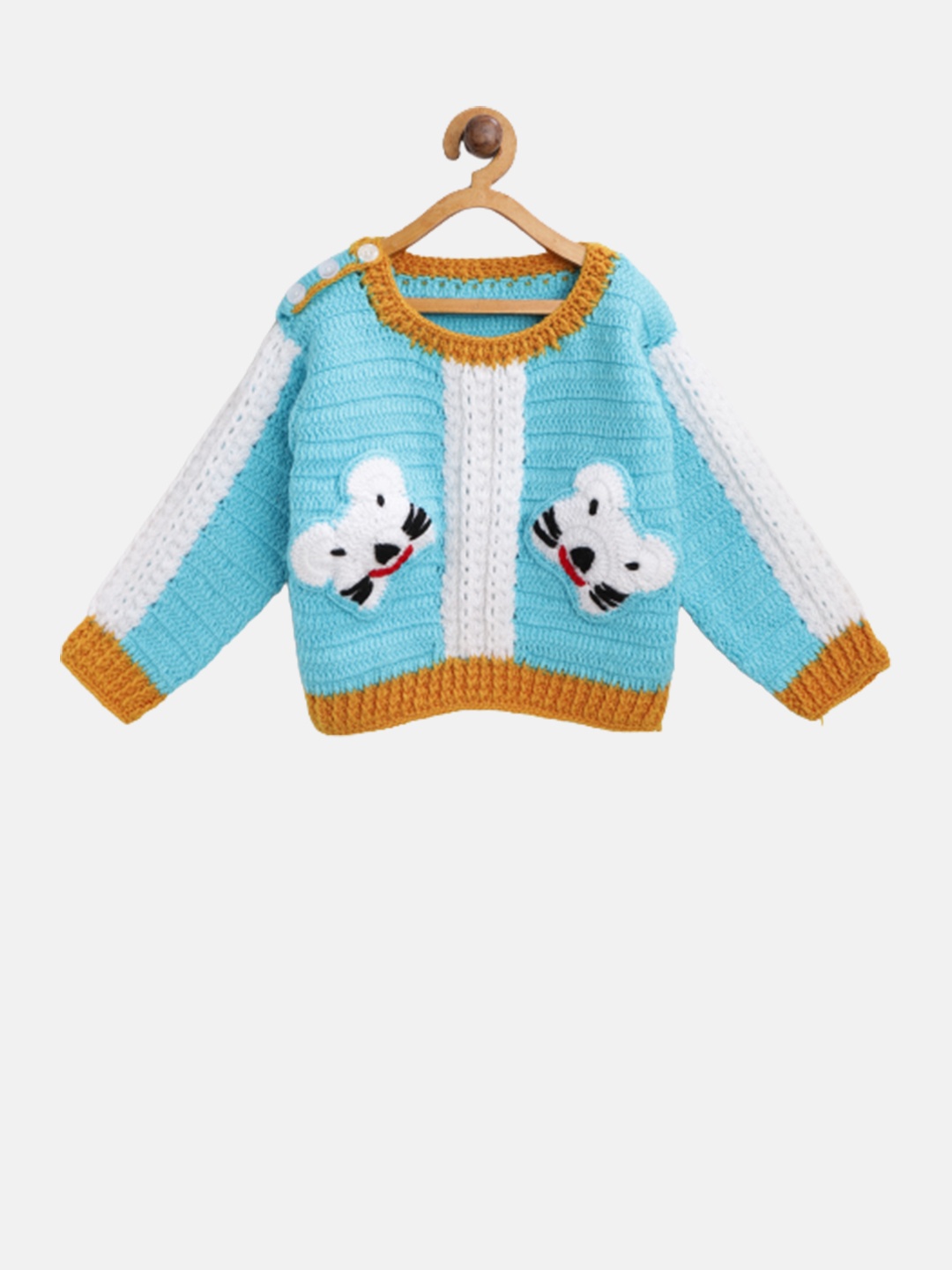 

CHUTPUT Unisex Kids Blue & White Pullover with Embroidered Detail