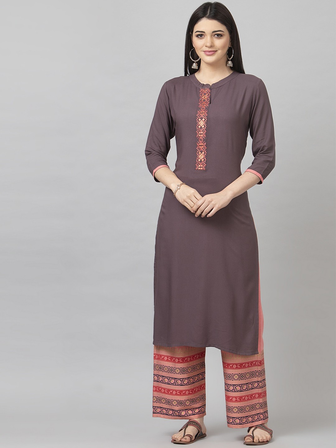 

SANISA Women Violet Pleated Kurti with Palazzos