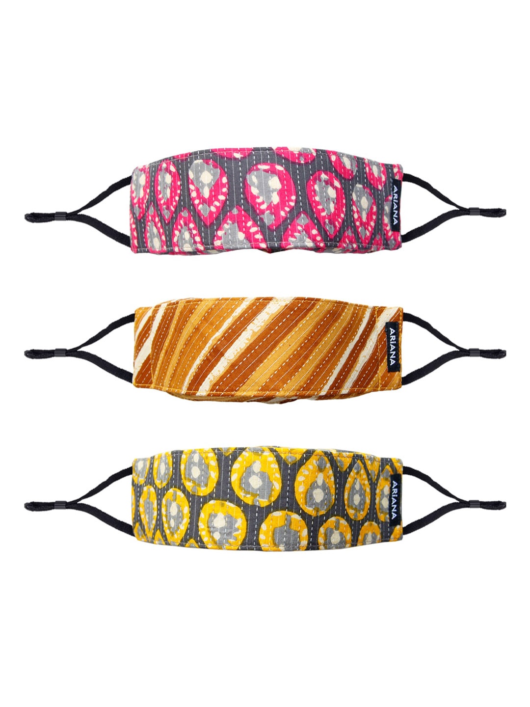 

Ariana Pack Of 3 Printed 7-Ply 5 Layer SSMMS Filter Reusable Pure Cotton Cloth Masks, Multi