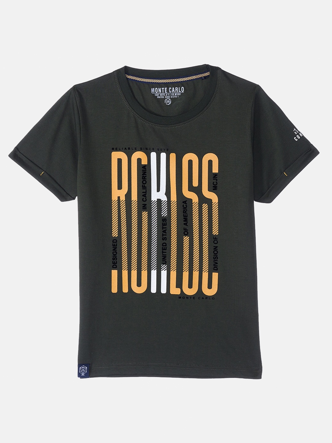 

Monte Carlo Boys Olive Typography Printed Cotton T-shirt