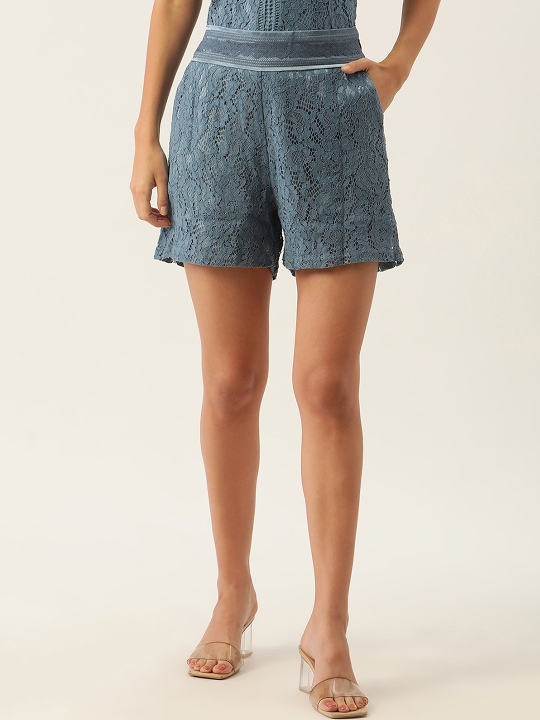 

ZOELLA Women Blue Low-Rise Lace Shorts