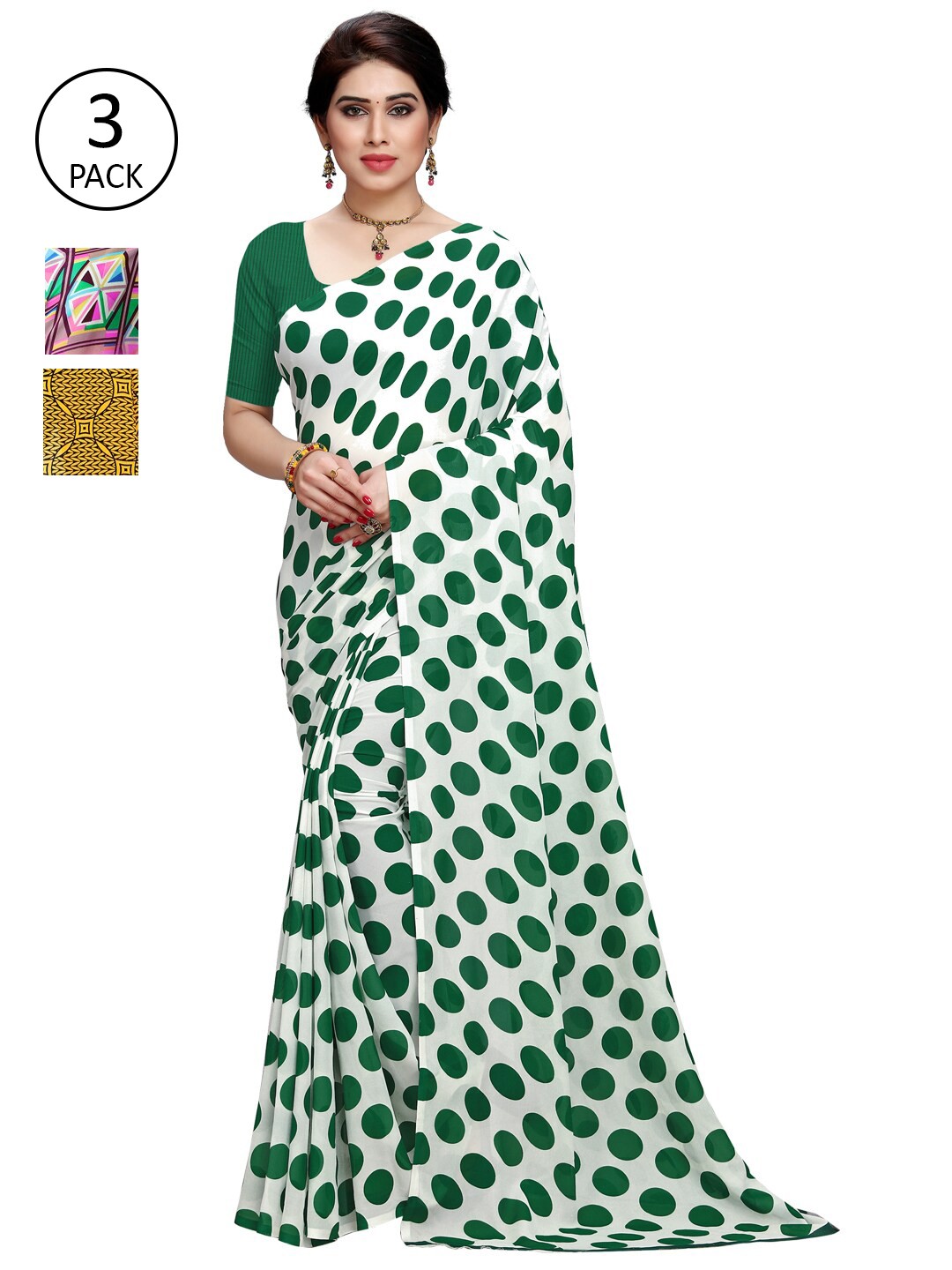 

KALINI Pack of 3 Poly Georgette Sarees, Pink
