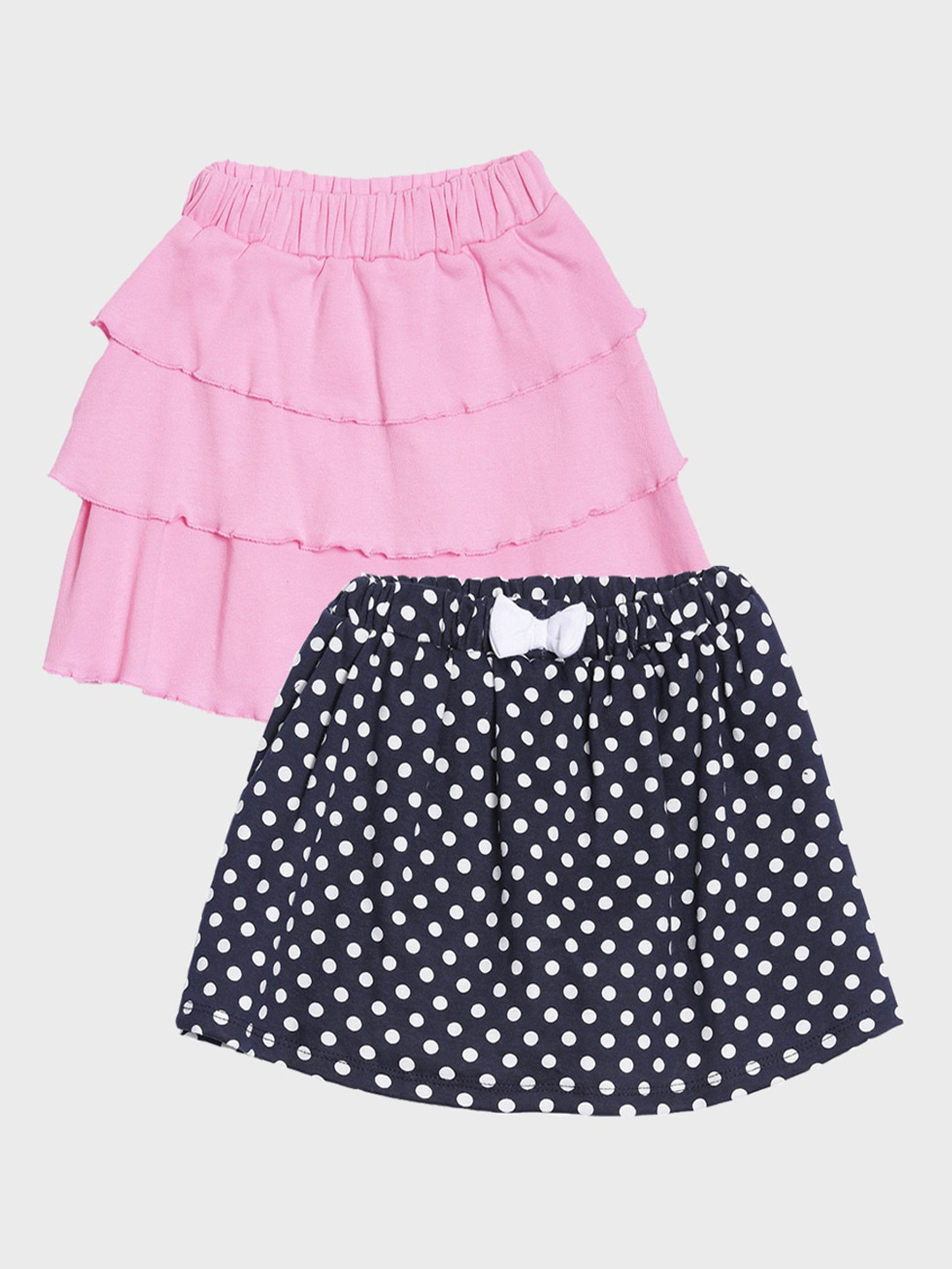 

Kryptic Girls Pack Of 2 Pink & Navy Blue Cotton Knee Length Flared Skirts