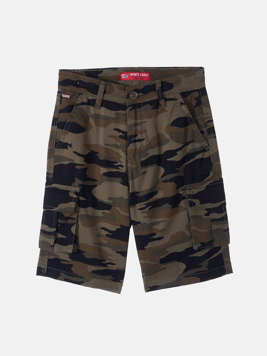 

Monte Carlo Boys Olive Camouflage Printed Mid-Rise Cargo Shorts