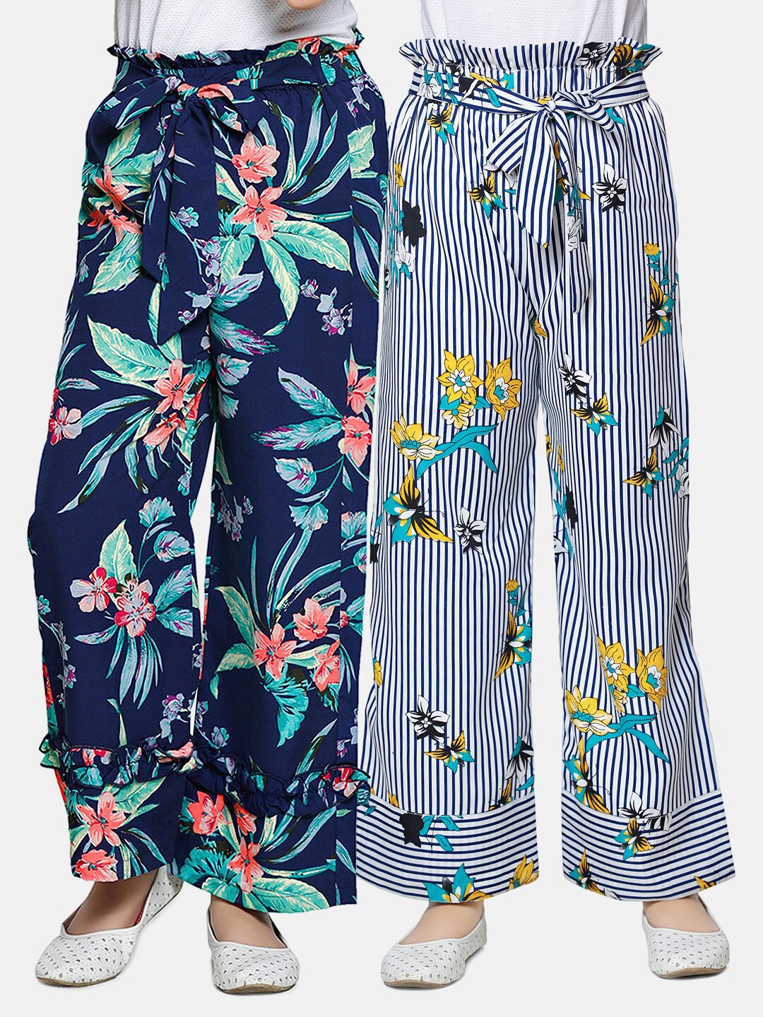 

Cutiekins Girls Navy Blue & White Pack of 2 Floral Printed Knitted Palazzos