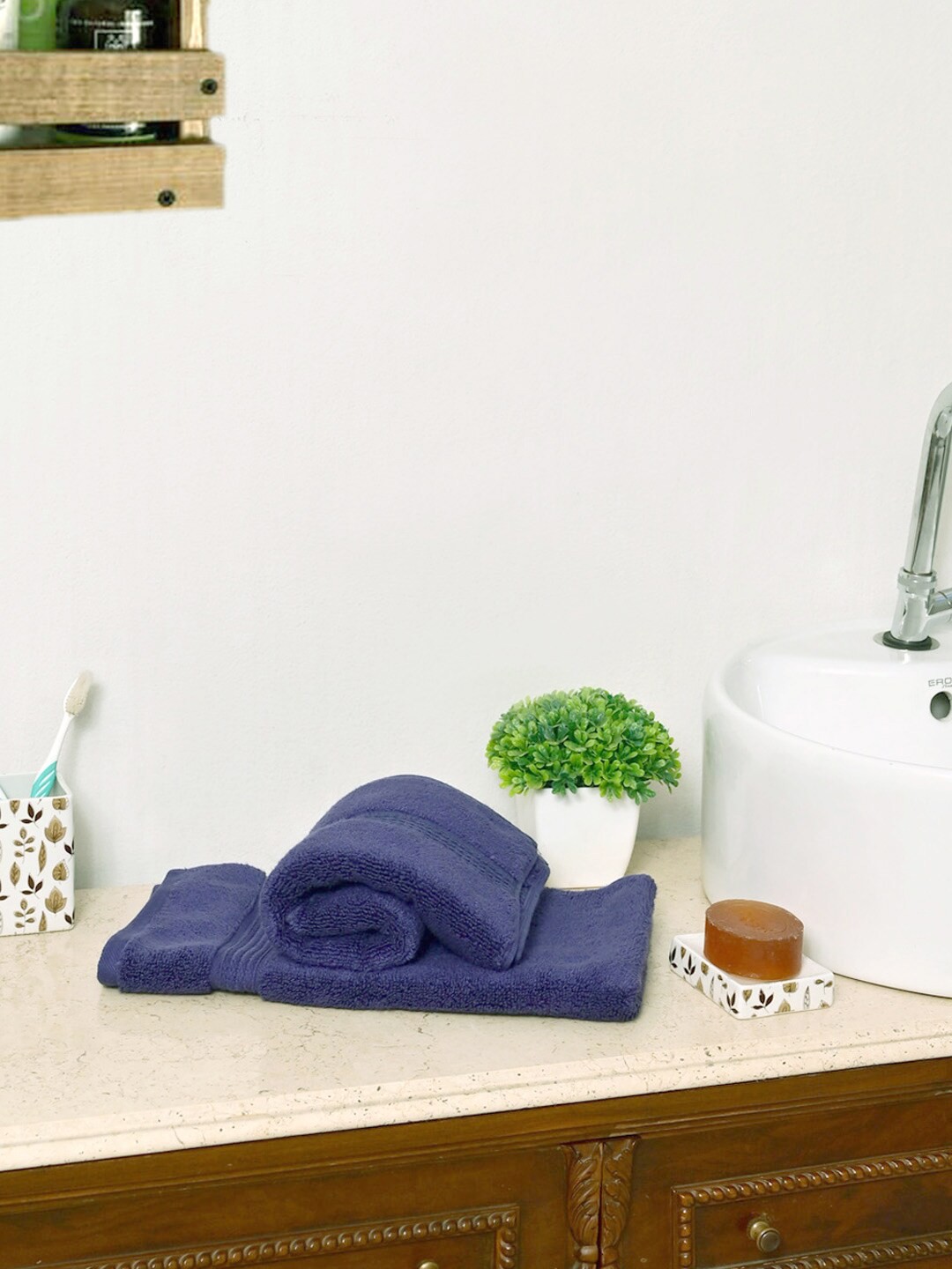 

AVI Living Set of 2 Purple Solid Cotton 550 GSM Hand Towels