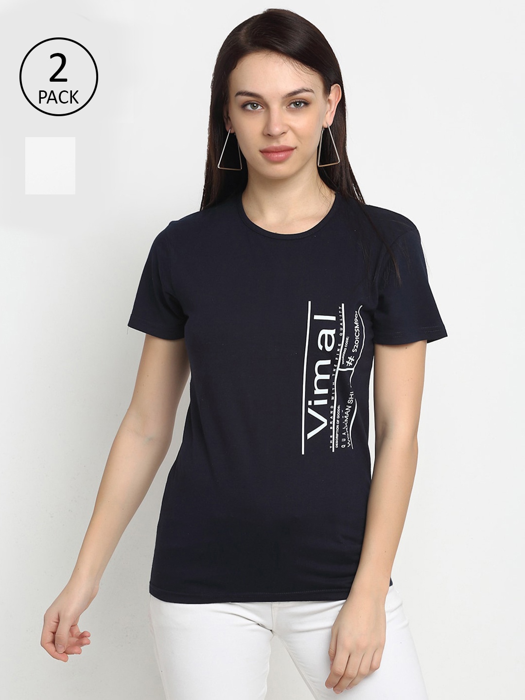 

MACK JONNEY Women Set of 2 Grey & Black Typography Printed T-shirts