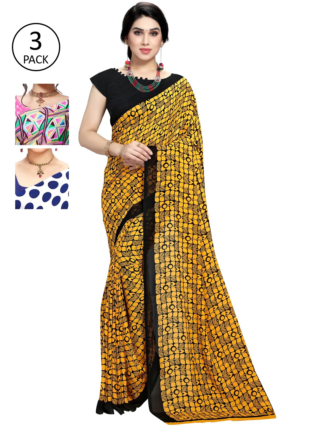 

KALINI Pack Of 3 Sarees, Pink