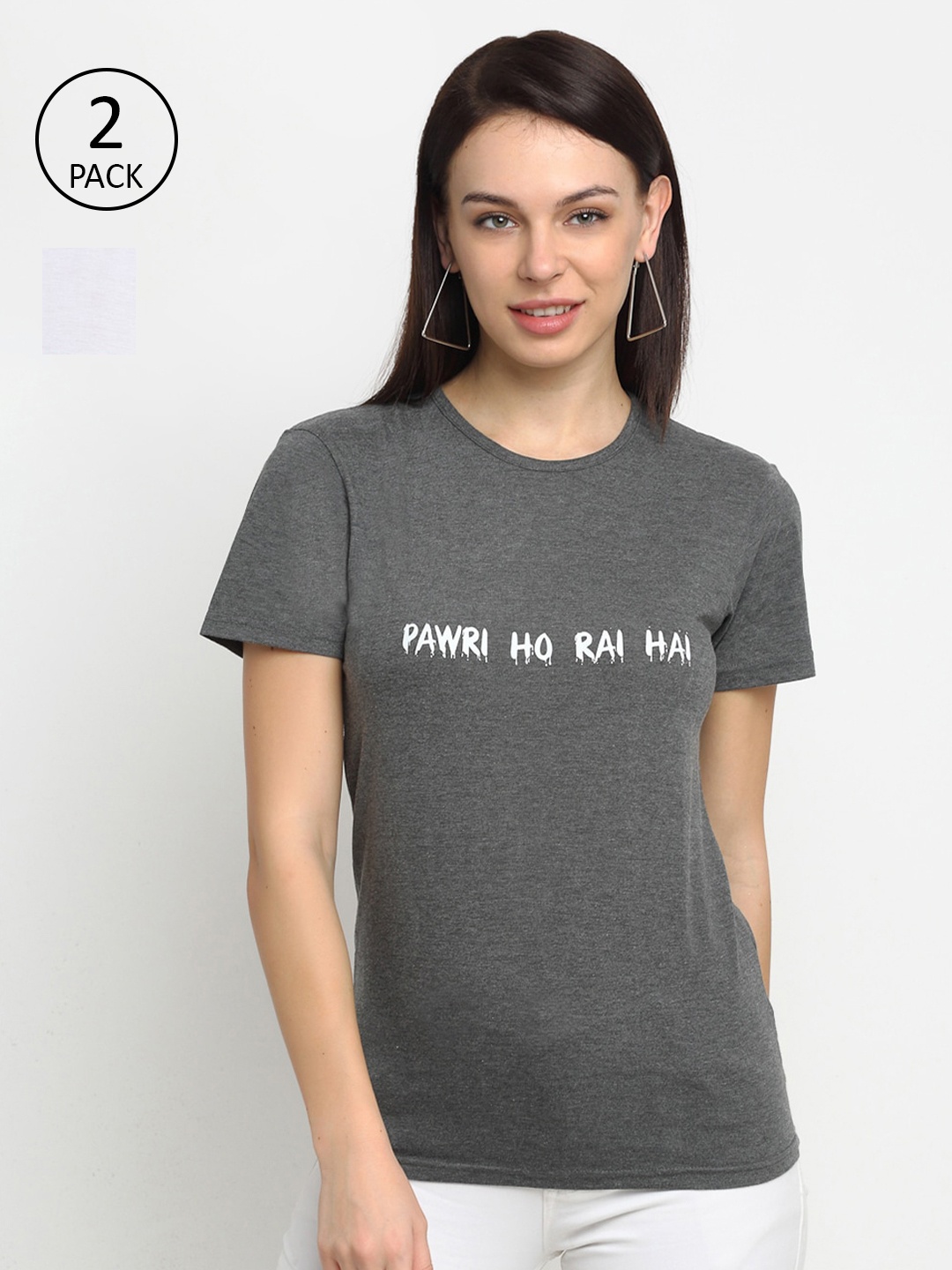 

VIMAL JONNEY Women Pack of 2 Typography Printed Casual T-shirt, Grey