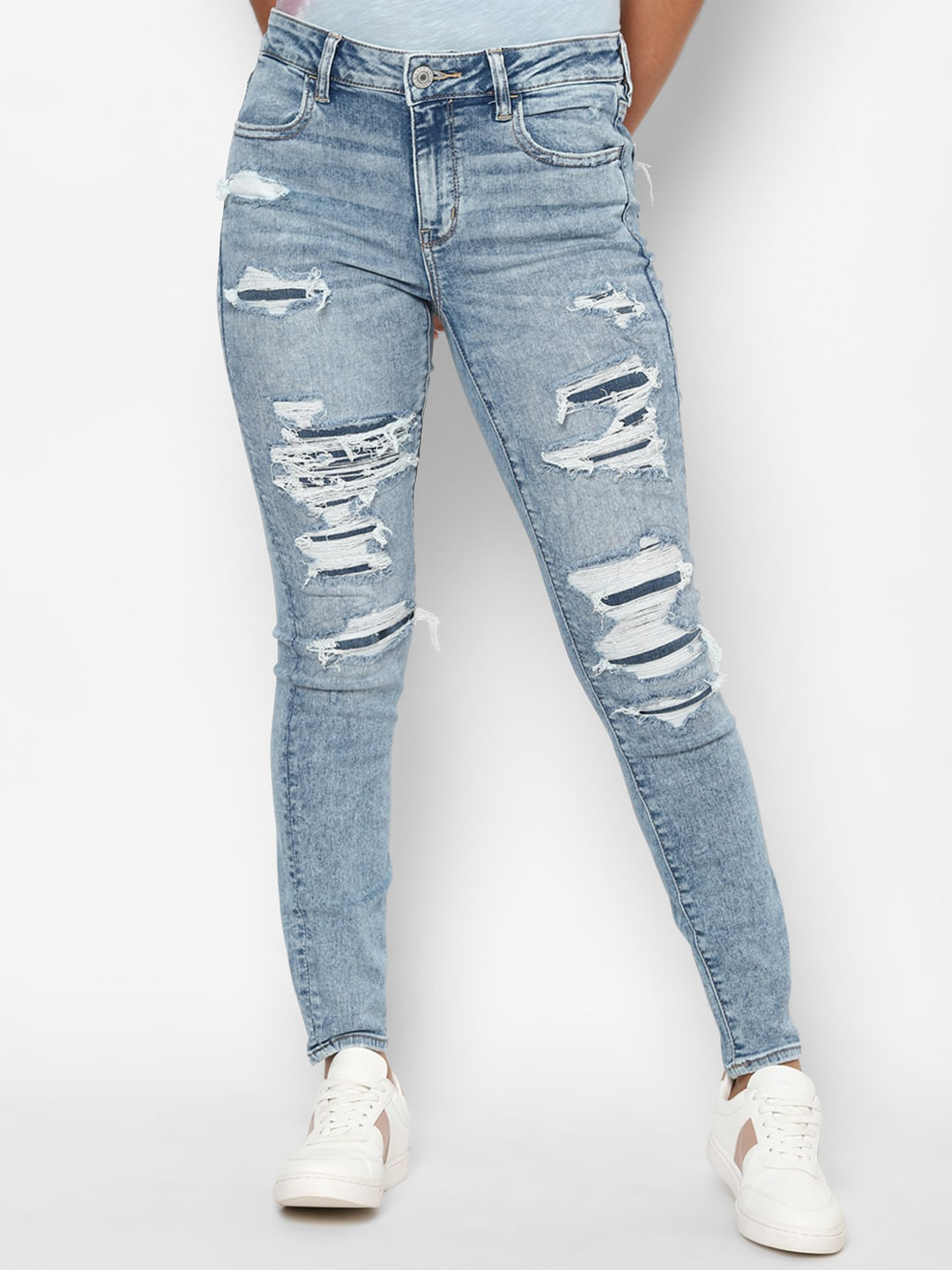 

AMERICAN EAGLE OUTFITTERS Women High Waist Blue Scratch Washed Slim Fit Jeggings